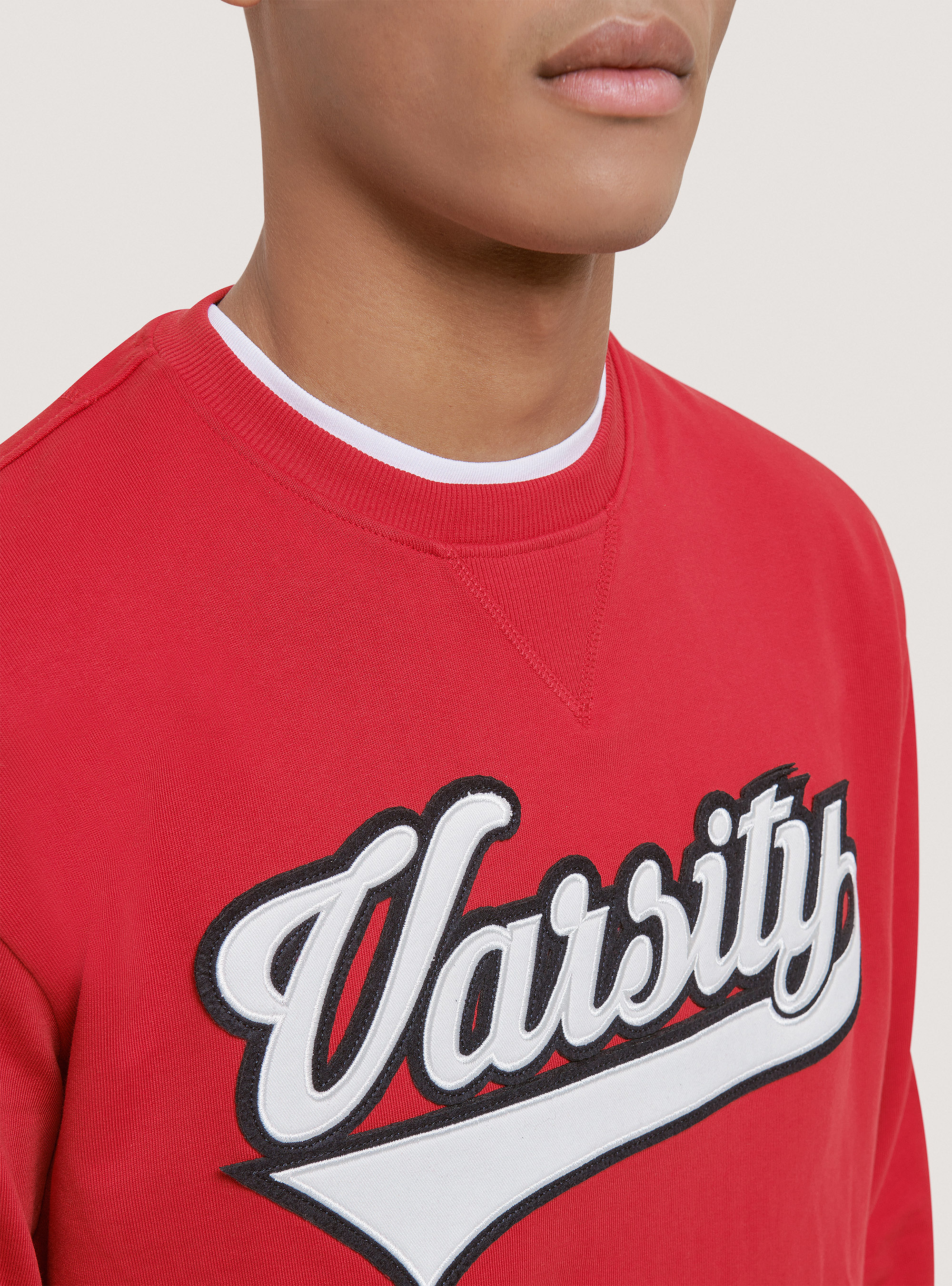 Felpa girocollo college con patch in cotone, C3376 RED