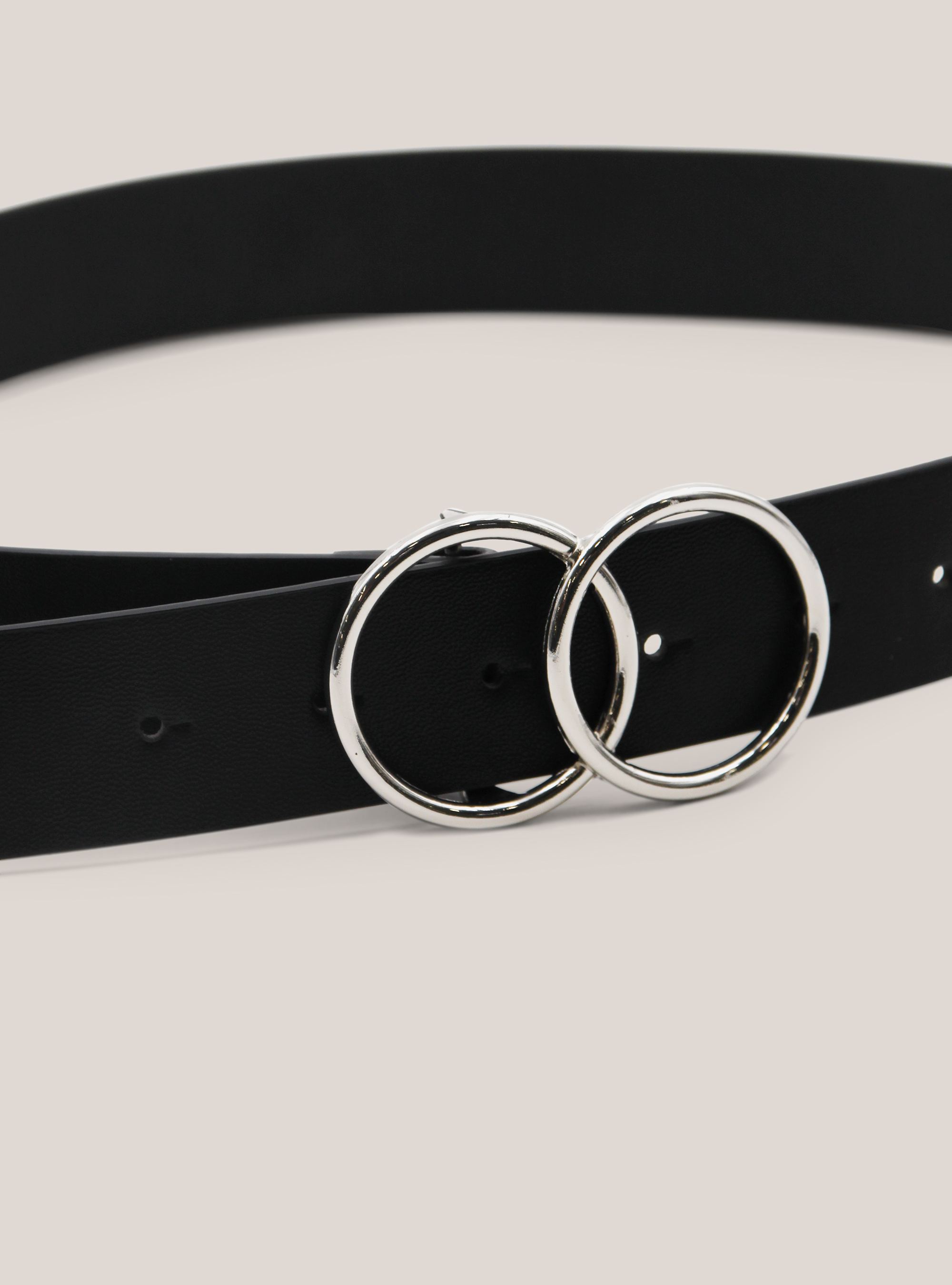 Leather-effect belt with round buckle, BLACK