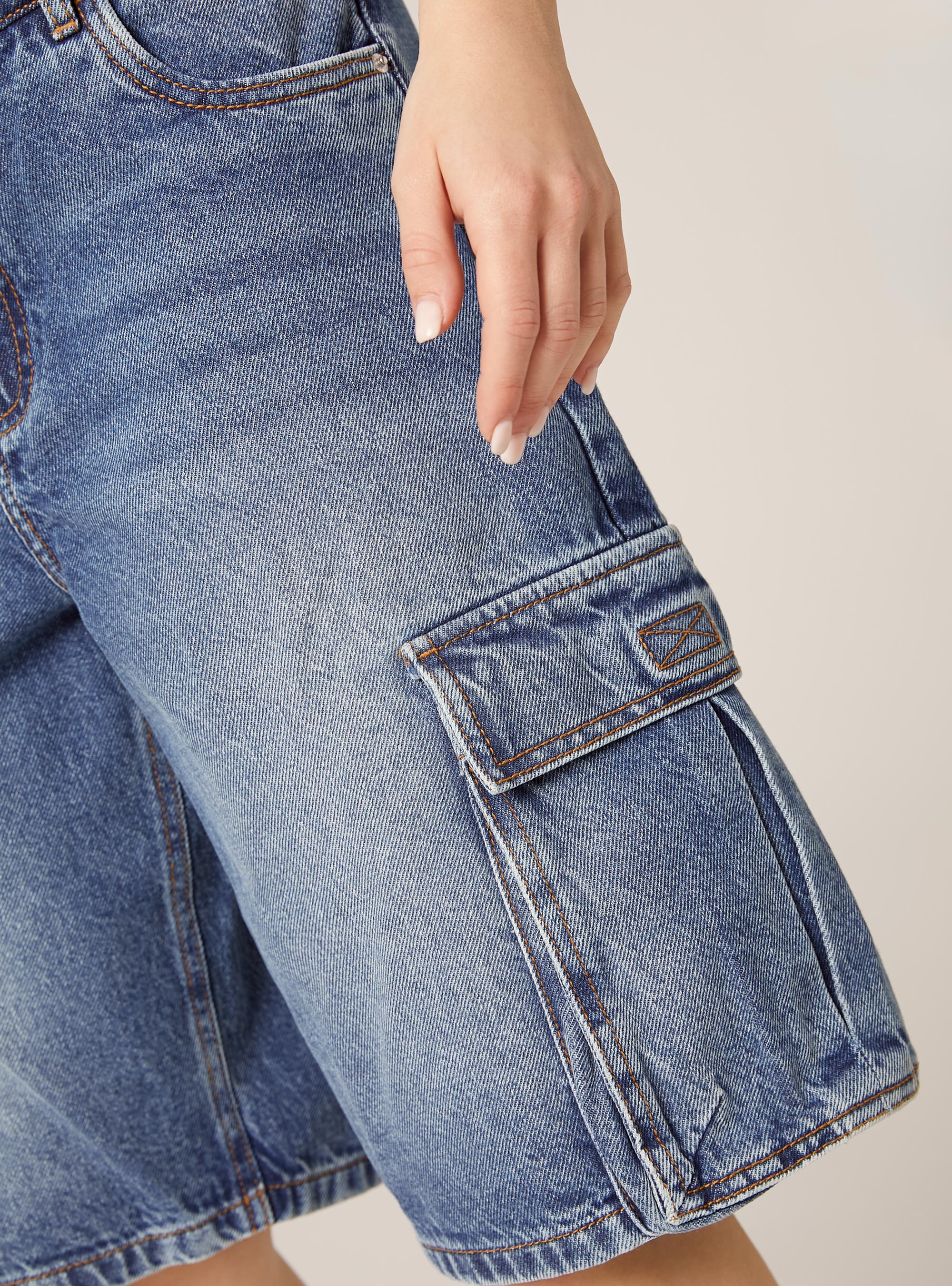 Denim cargo jorts, D004 MEDIUM LIGHT BLUE