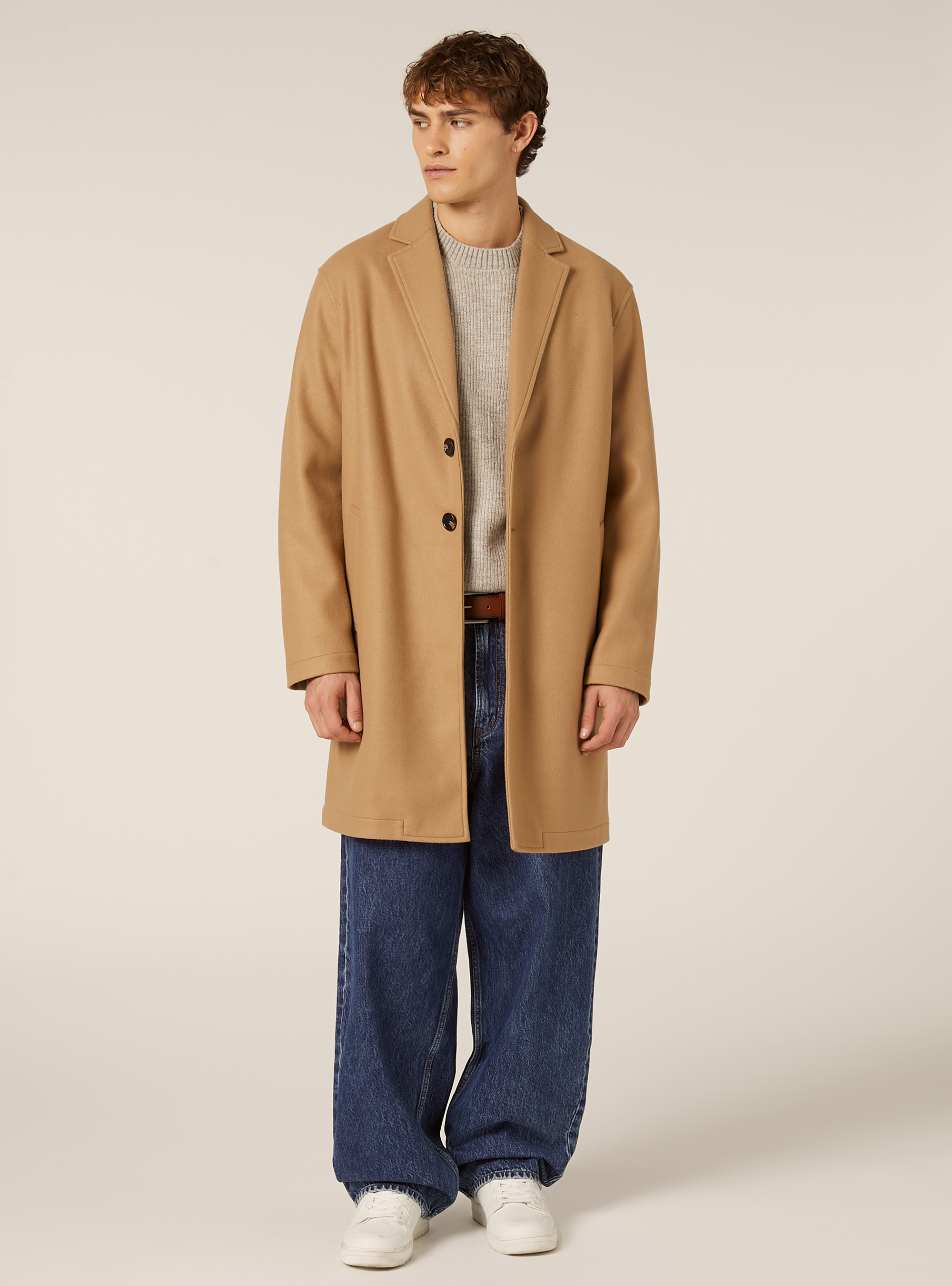 Unlined single-breasted coat, TB3 TOBACCO LIGHT