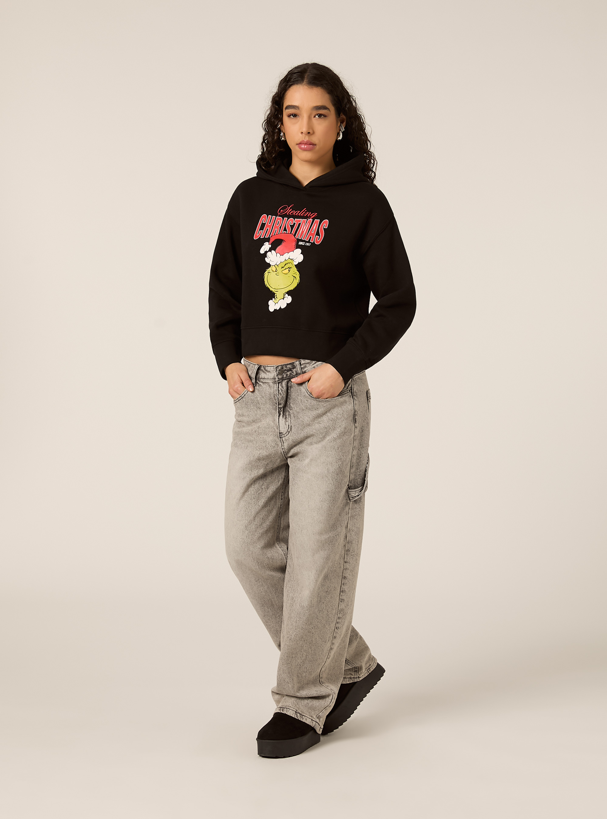 Felpa boxy con cappuccio the grinch, BK1 BLACK