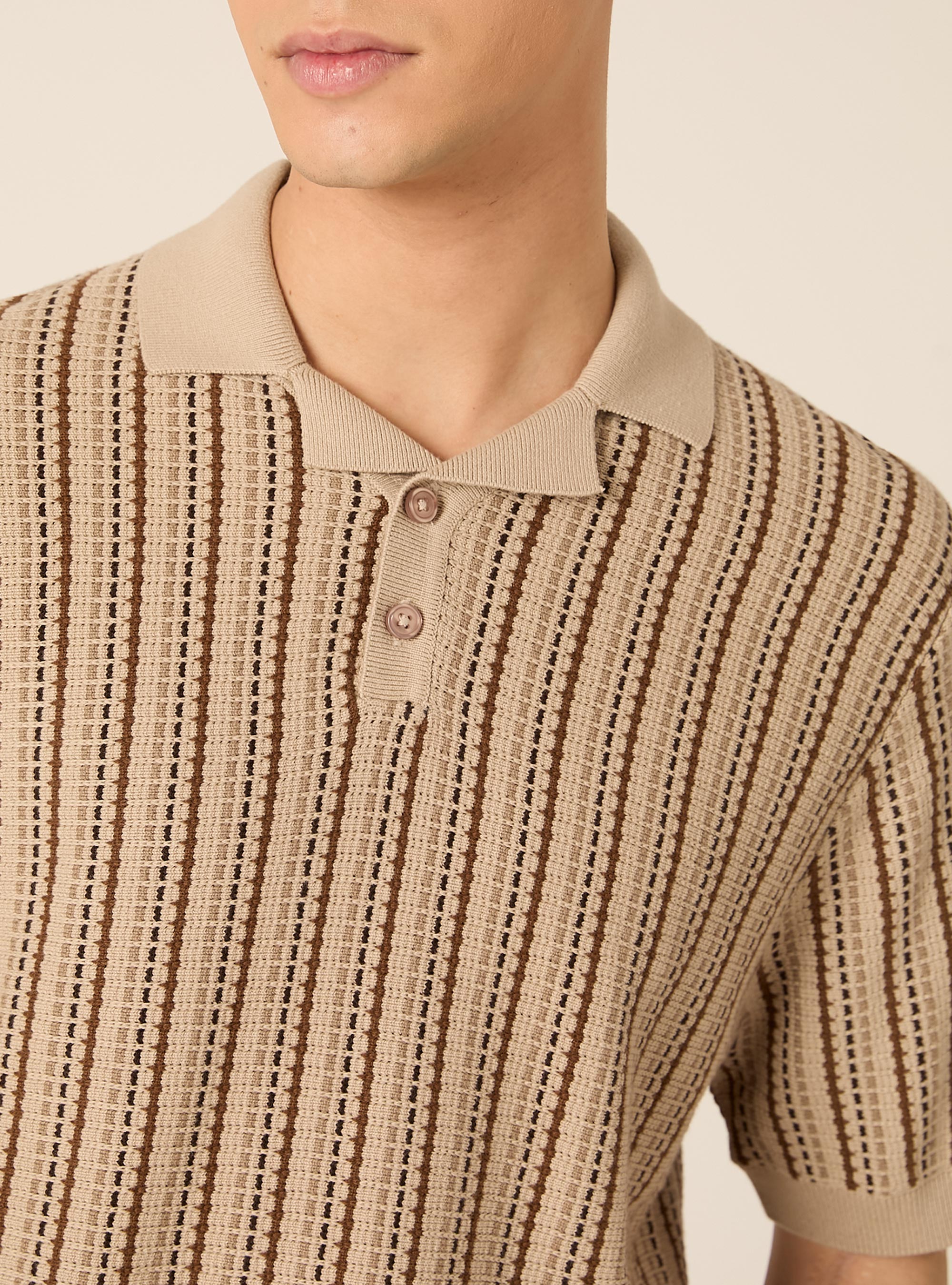 Polo in maglia  rigata, BG2 BEIGE MEDIUM
