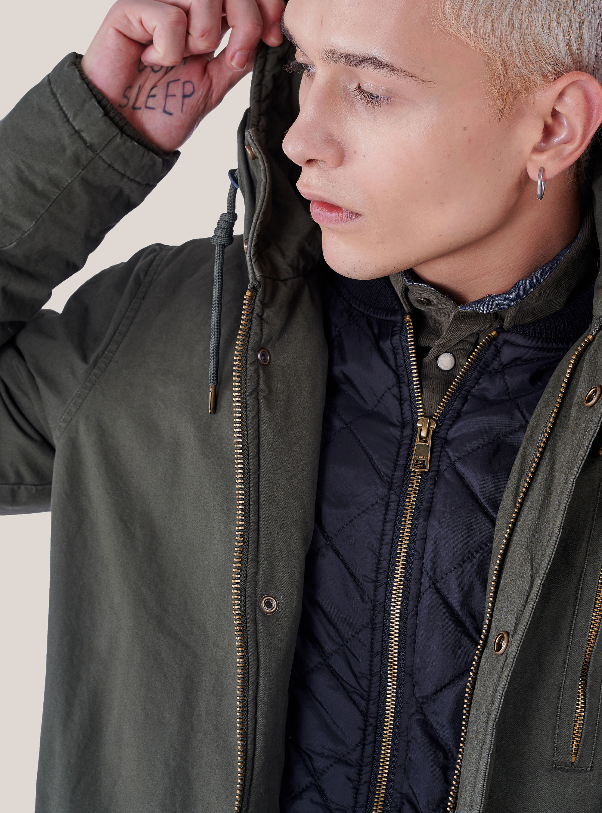 Parka with mock fur, KAKI