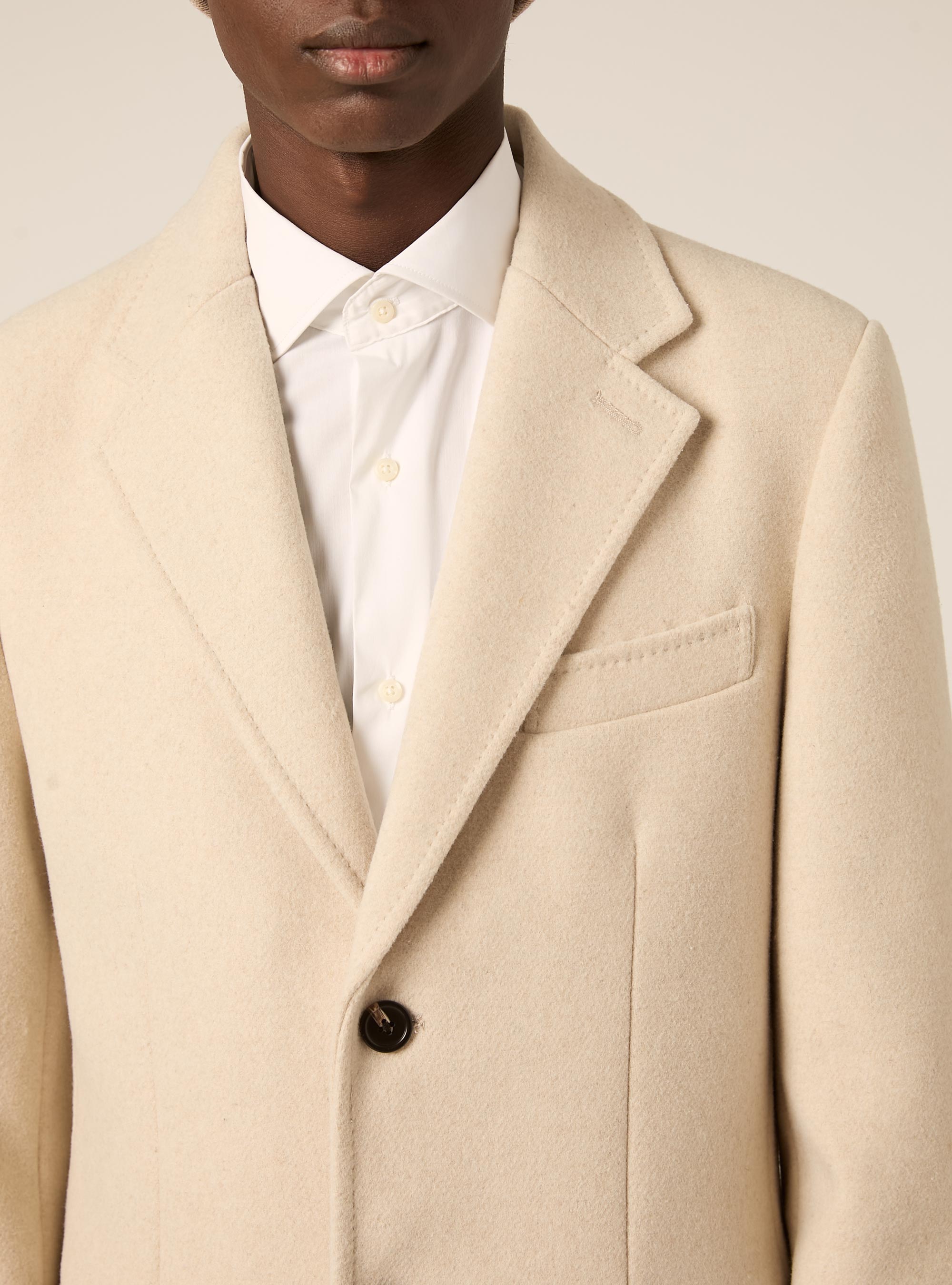 Single-breasted wool blend coat, MBG1 BEIGE MEL DARK