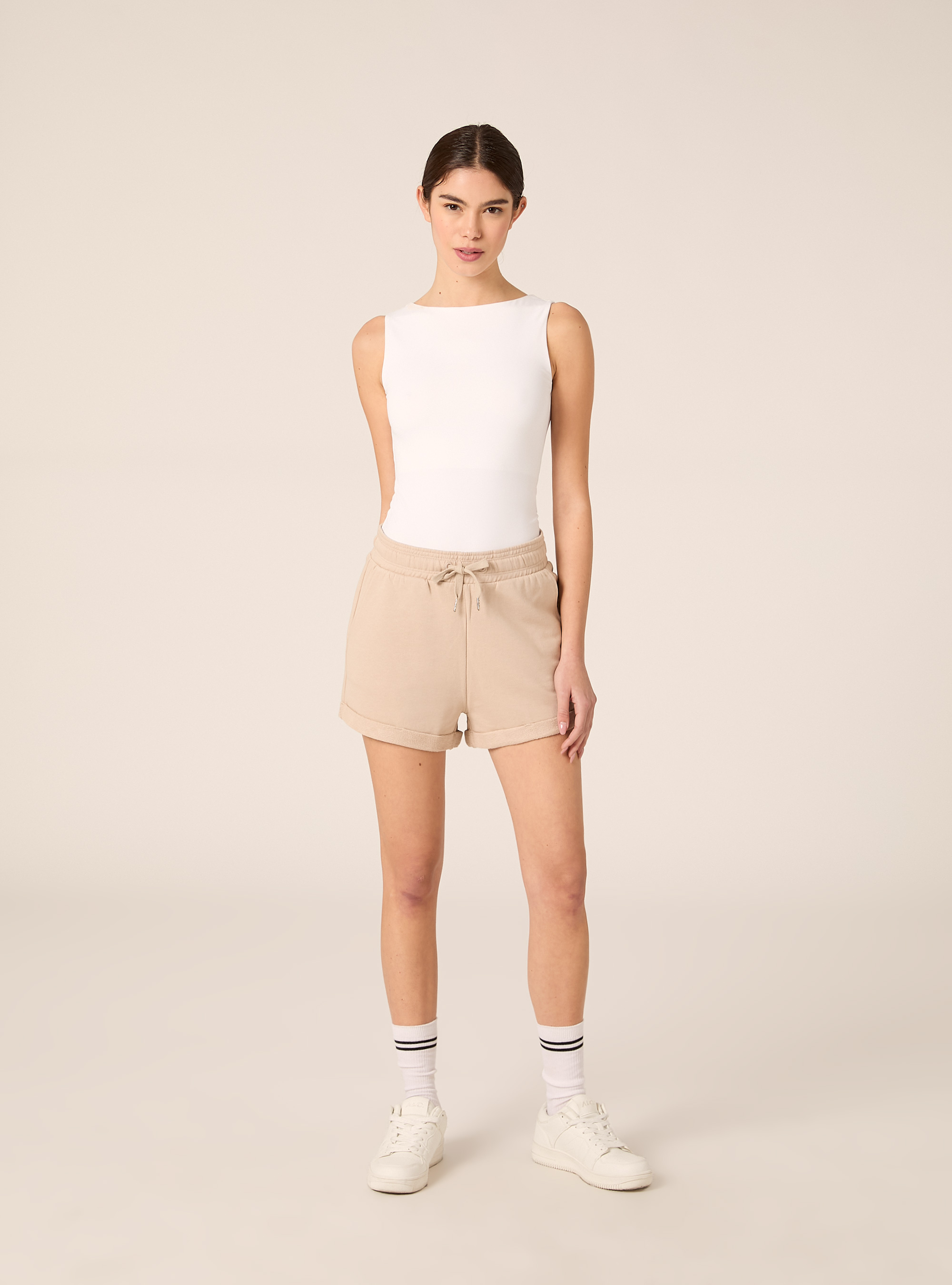 Shorts basic in felpa, BG2 BEIGE MEDIUM