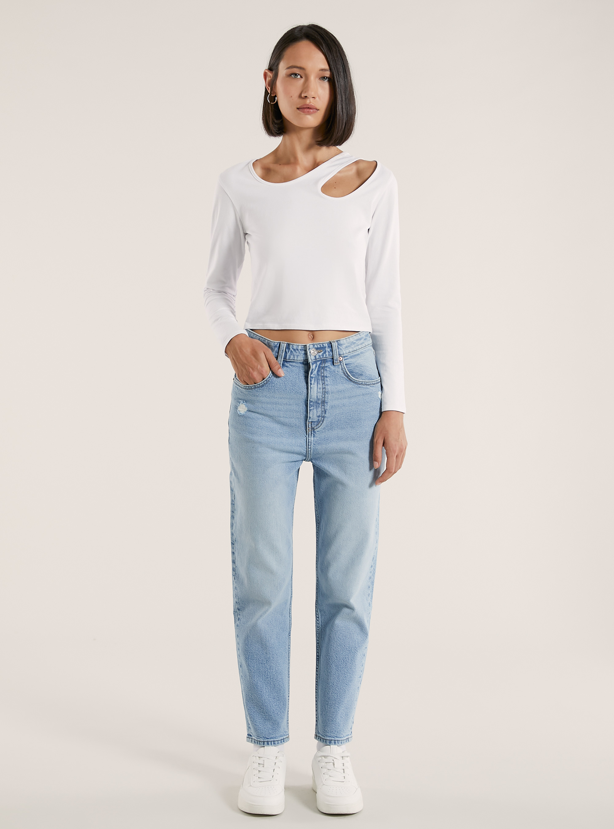 Mom slim Fit Jeans, D006 AZURE
