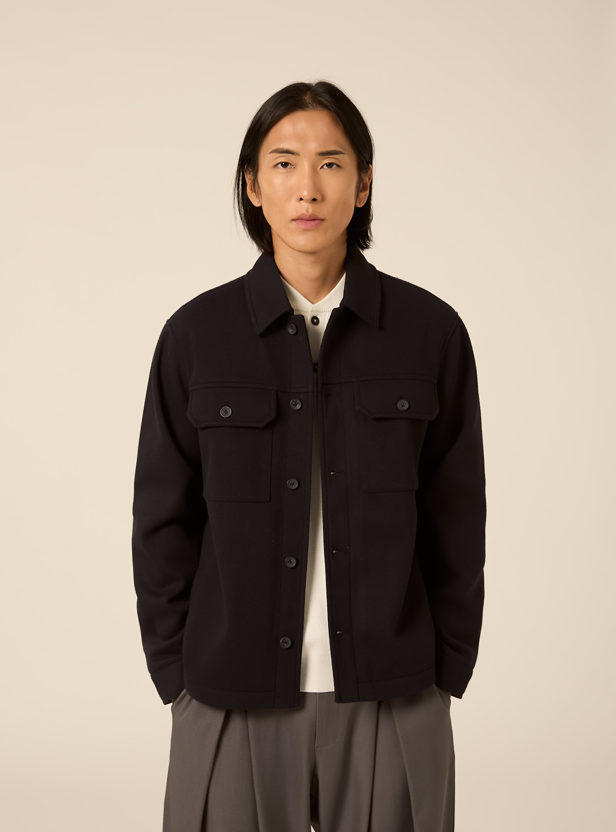 Camicia in panno con tasconi, NA1 NAVY DARK