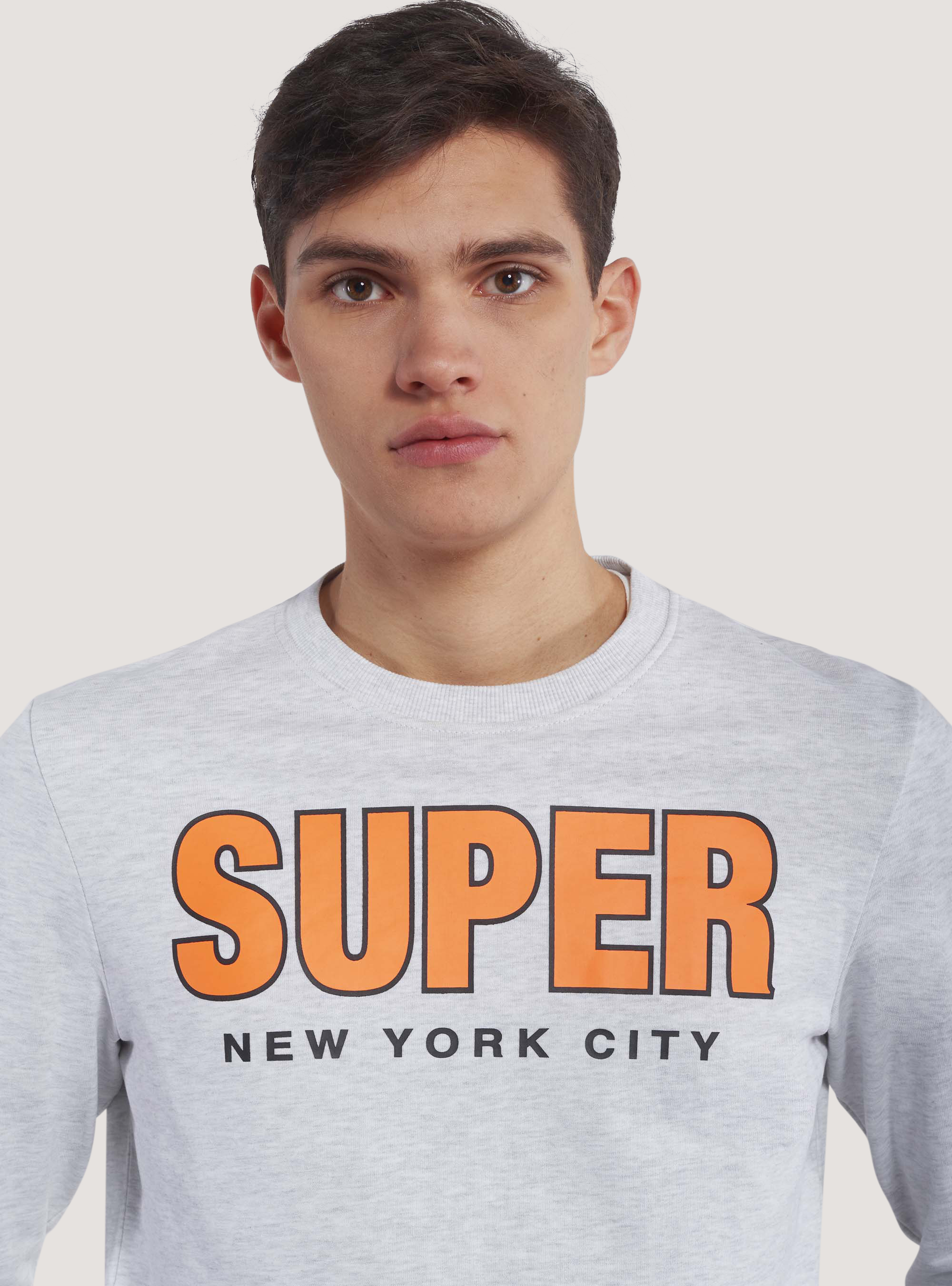 Terry crew neck sweatshirt with print, C148 ICE MELANGE