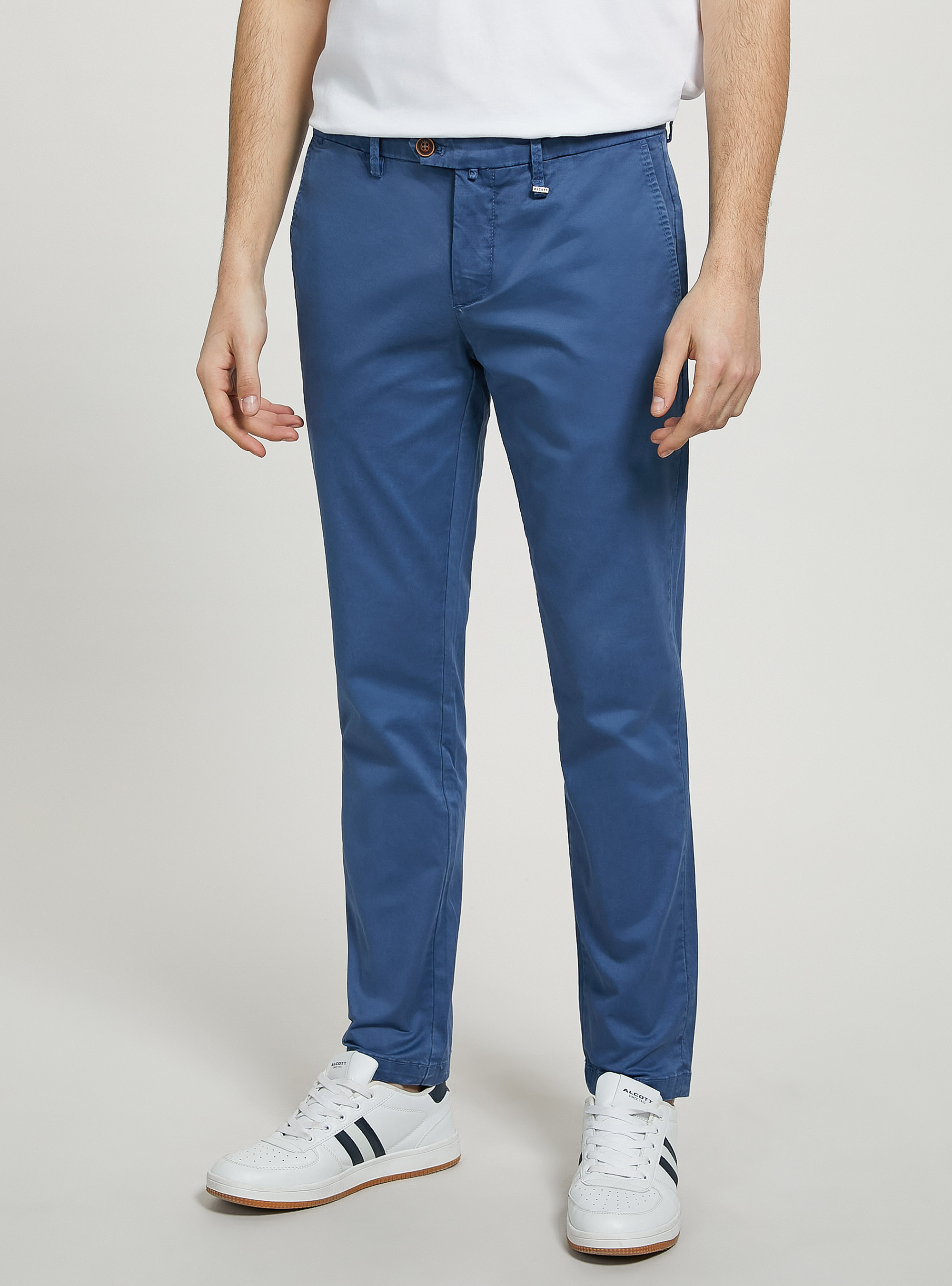 Pantalones chinos de sarga de algodón elástico, AZ1 AZURE DARK