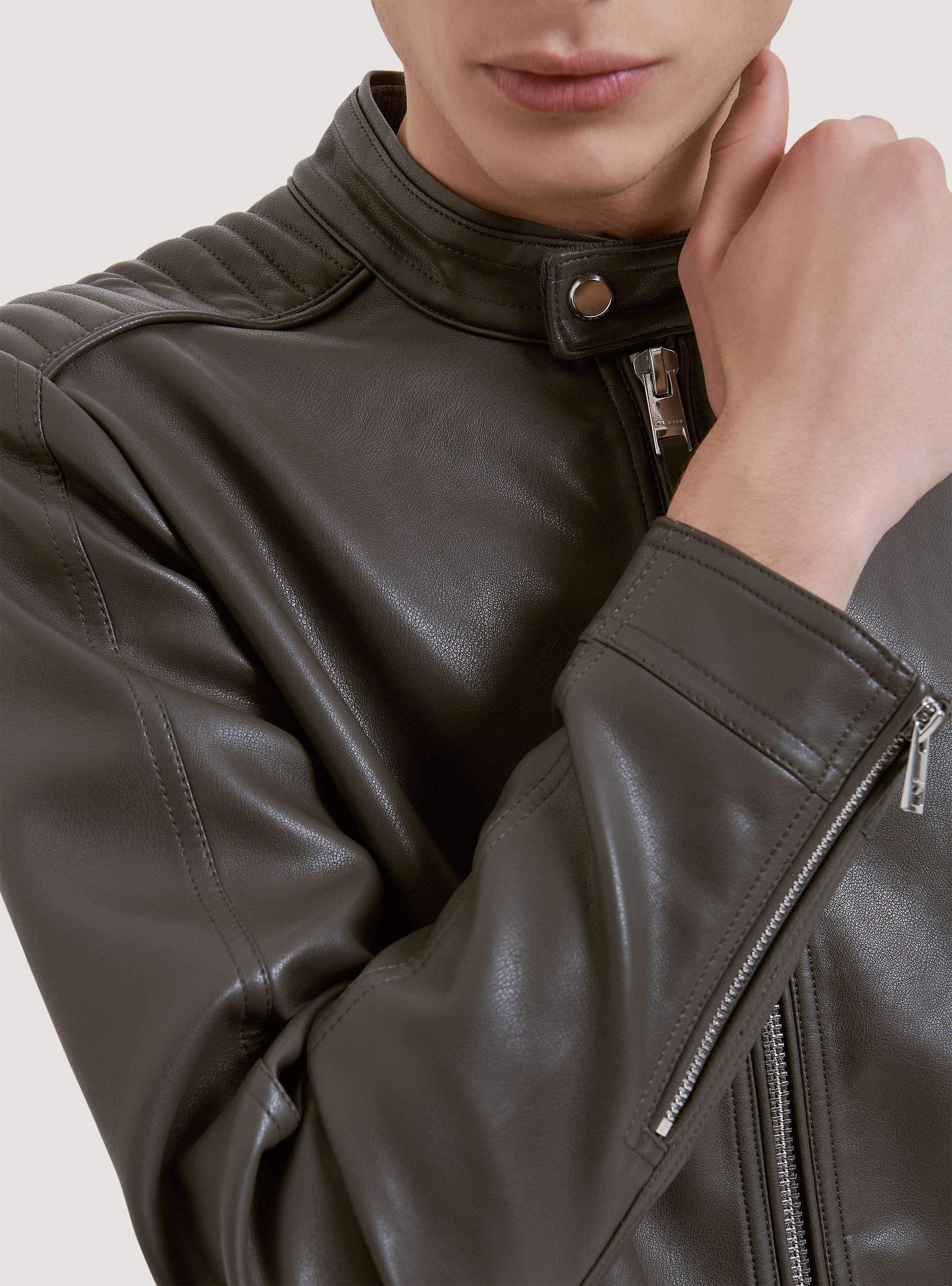 Öko-Lederjacke mit Reißverschluss, C115 GREY