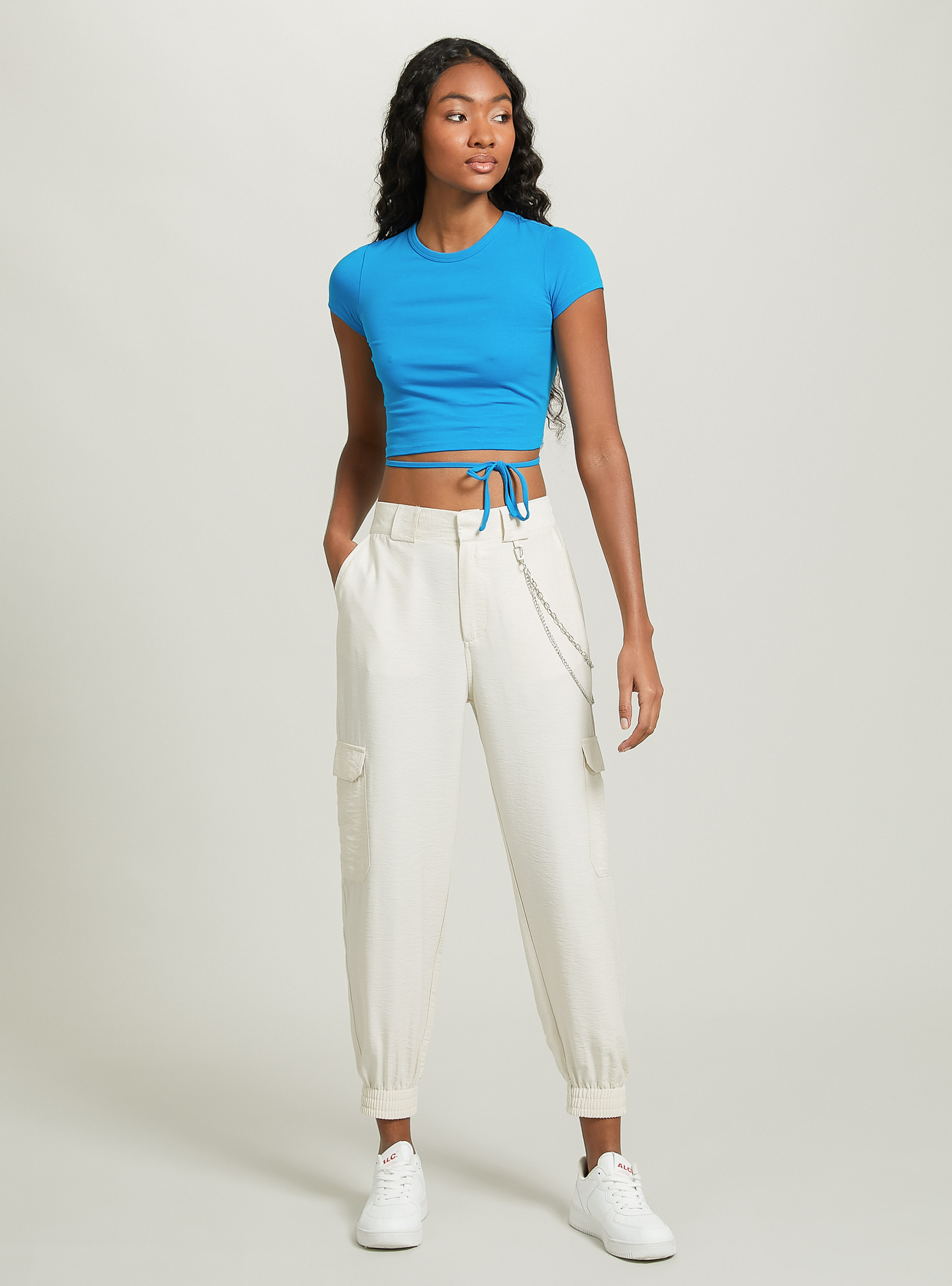 Cropped lace up t-shirt, RY2 ROYALE MEDIUM