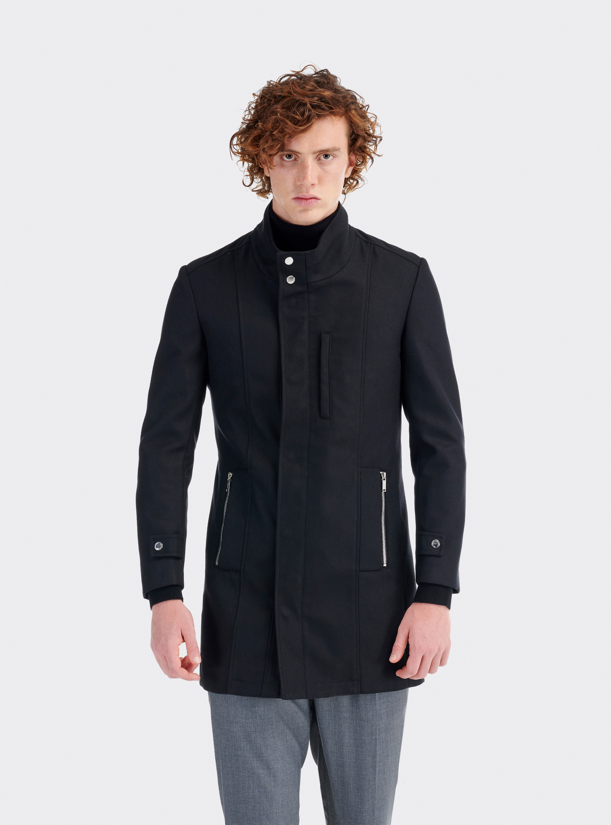Manteau long zippé, C101 BLACK