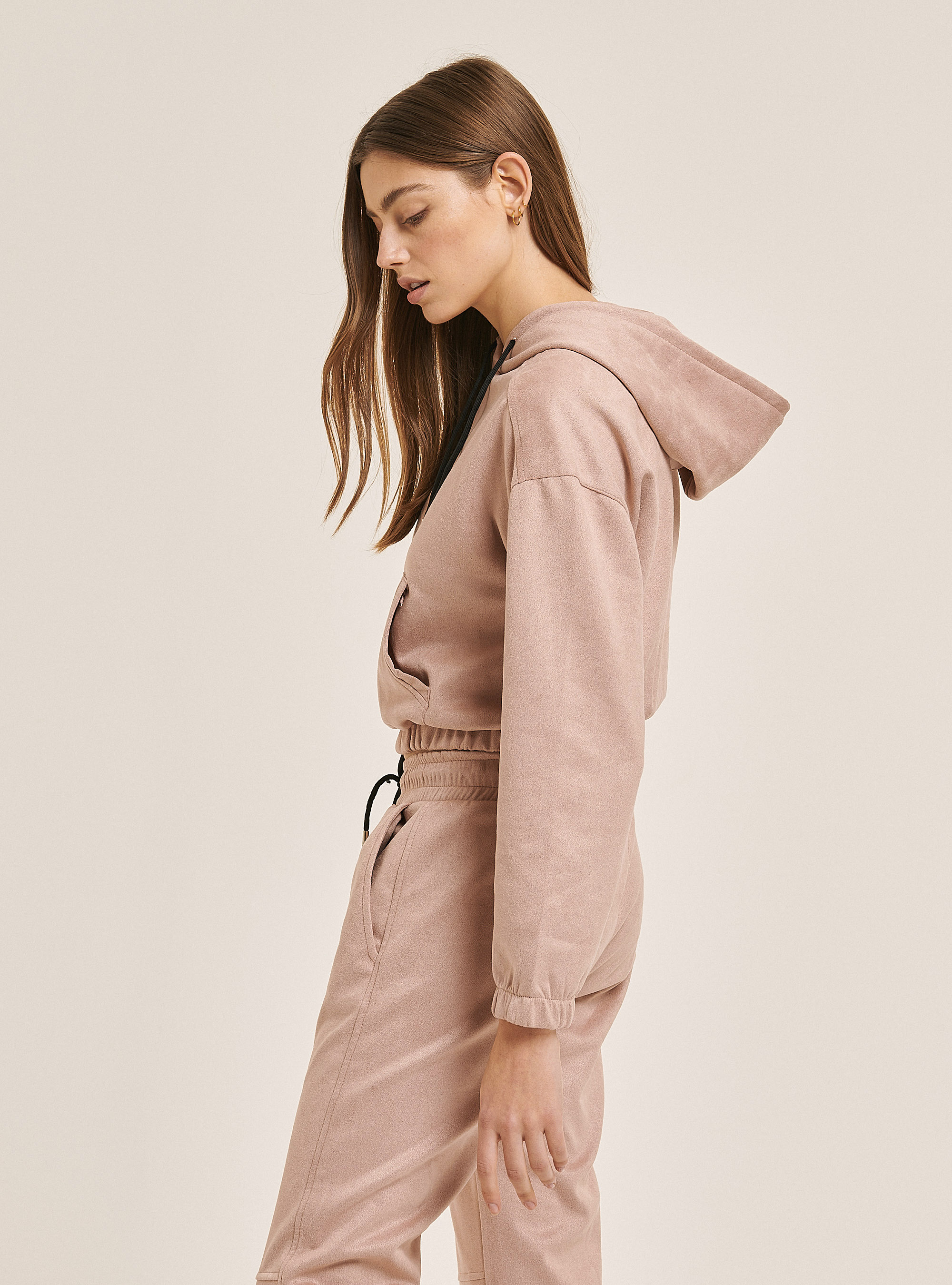Felpa crop effetto scamosciato, C4458 PINK