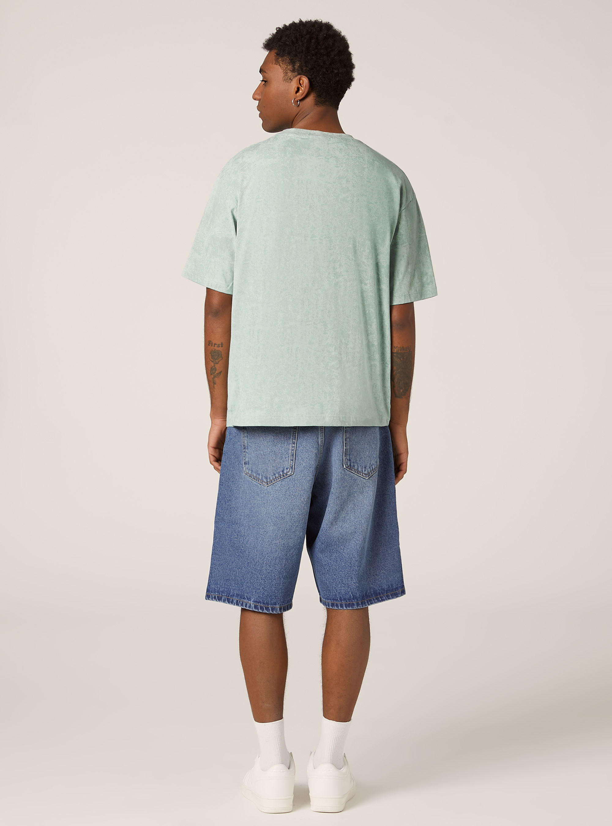 Camiseta boxy fit jaspeada, GA2 AQUA GREEN MED