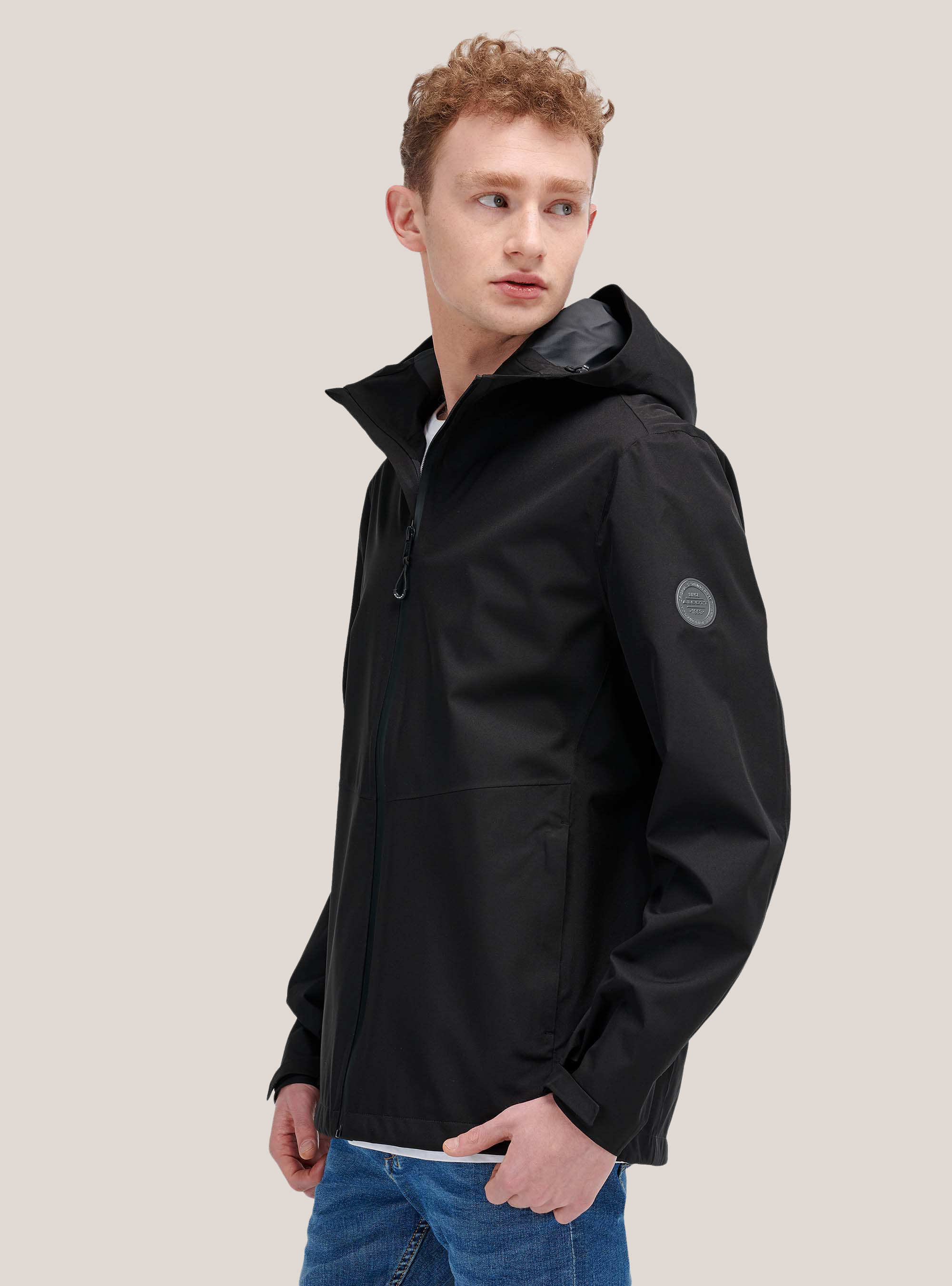 Slim fit jacket in technical fabric, BLACK