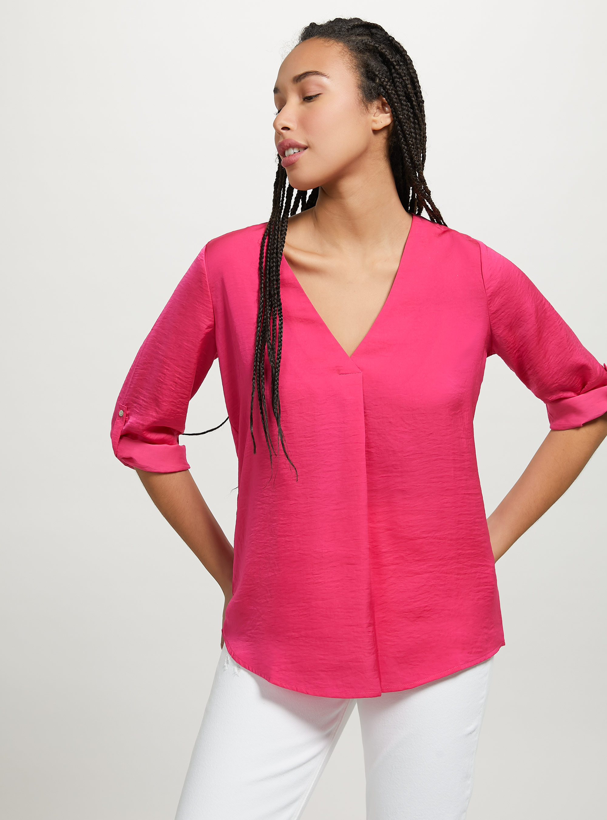 Chemisier à encolure unie, FX2 FUXIA MEDIUM
