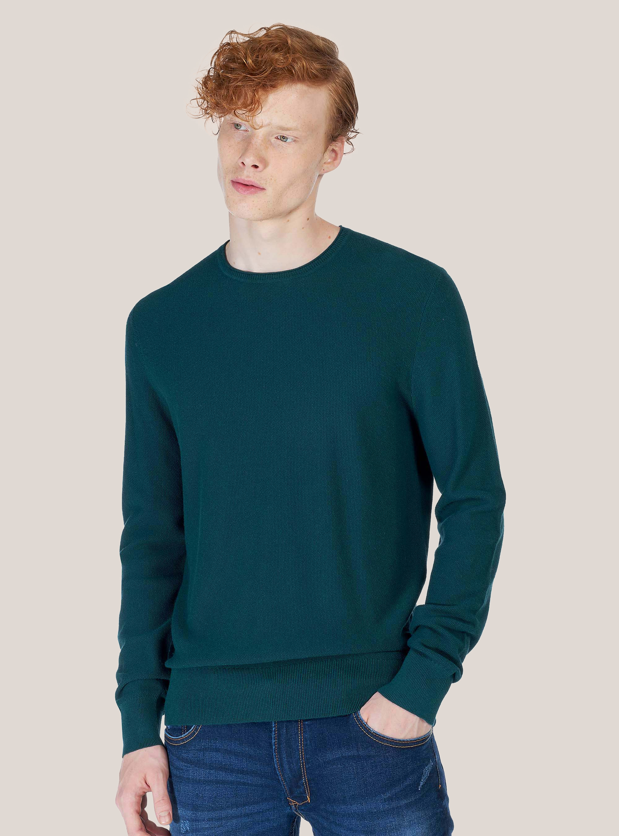 COTTON AND CASHMERE CREWNECK SWEATER, GREEN