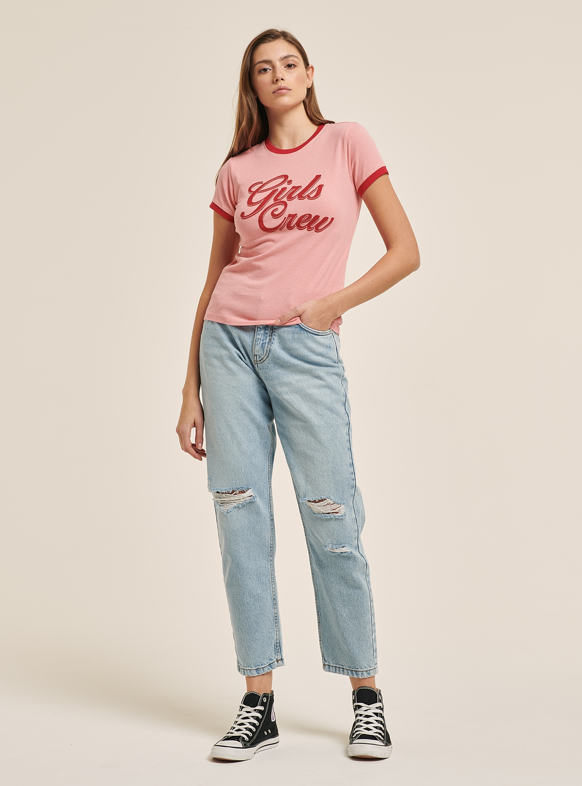 T-Shirt im College-Stil mit Aufdruck, C023 PINK