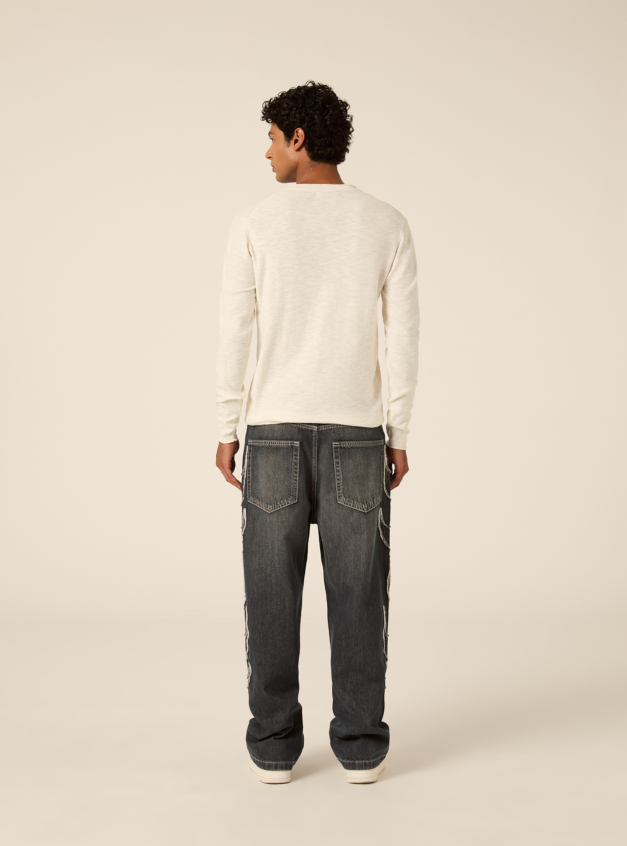 Pullover  in cotone slub, OFF WHITE