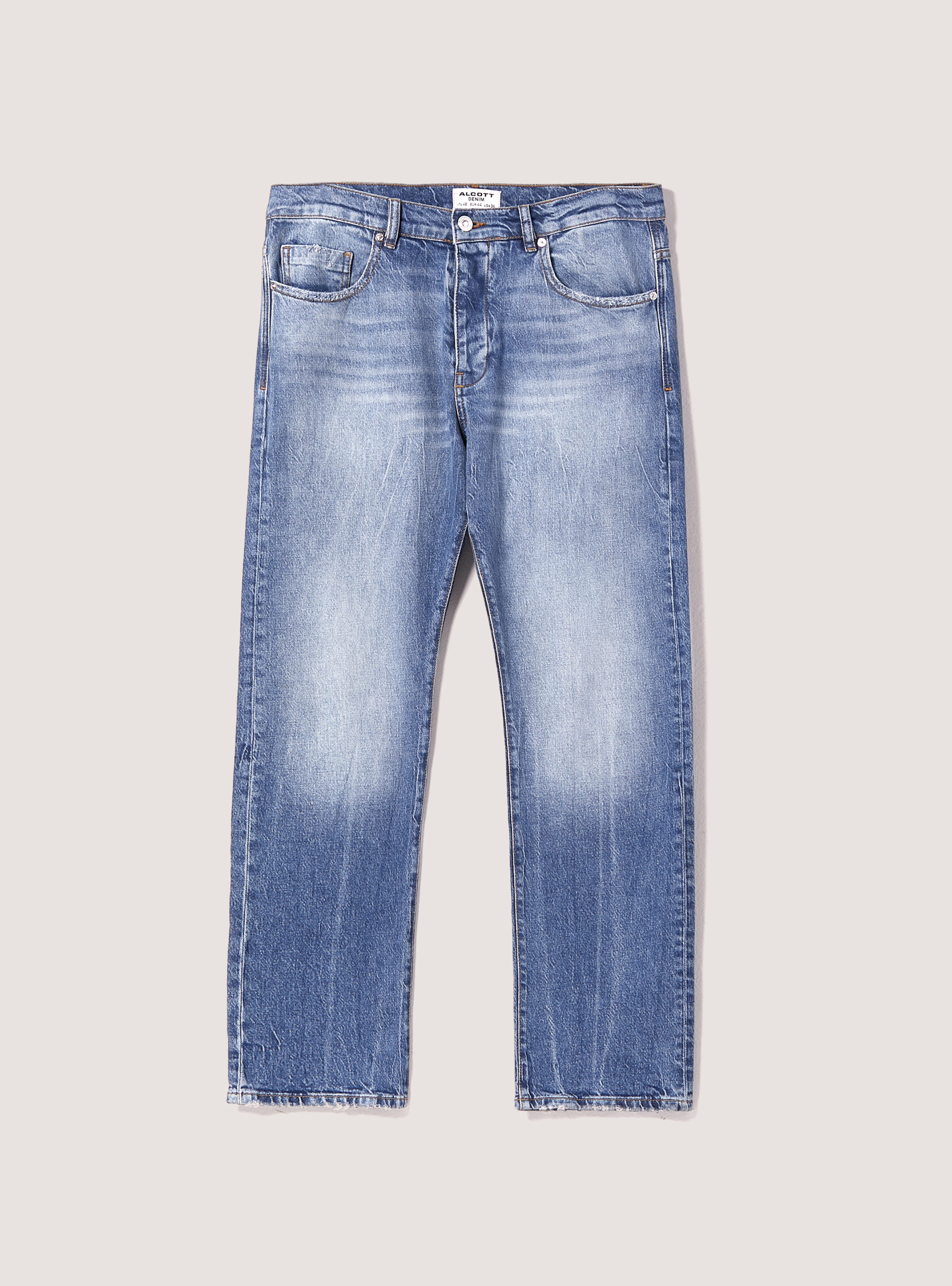 Jeans straight fit in denim stretch, D004 MEDIUM LIGHT BLUE
