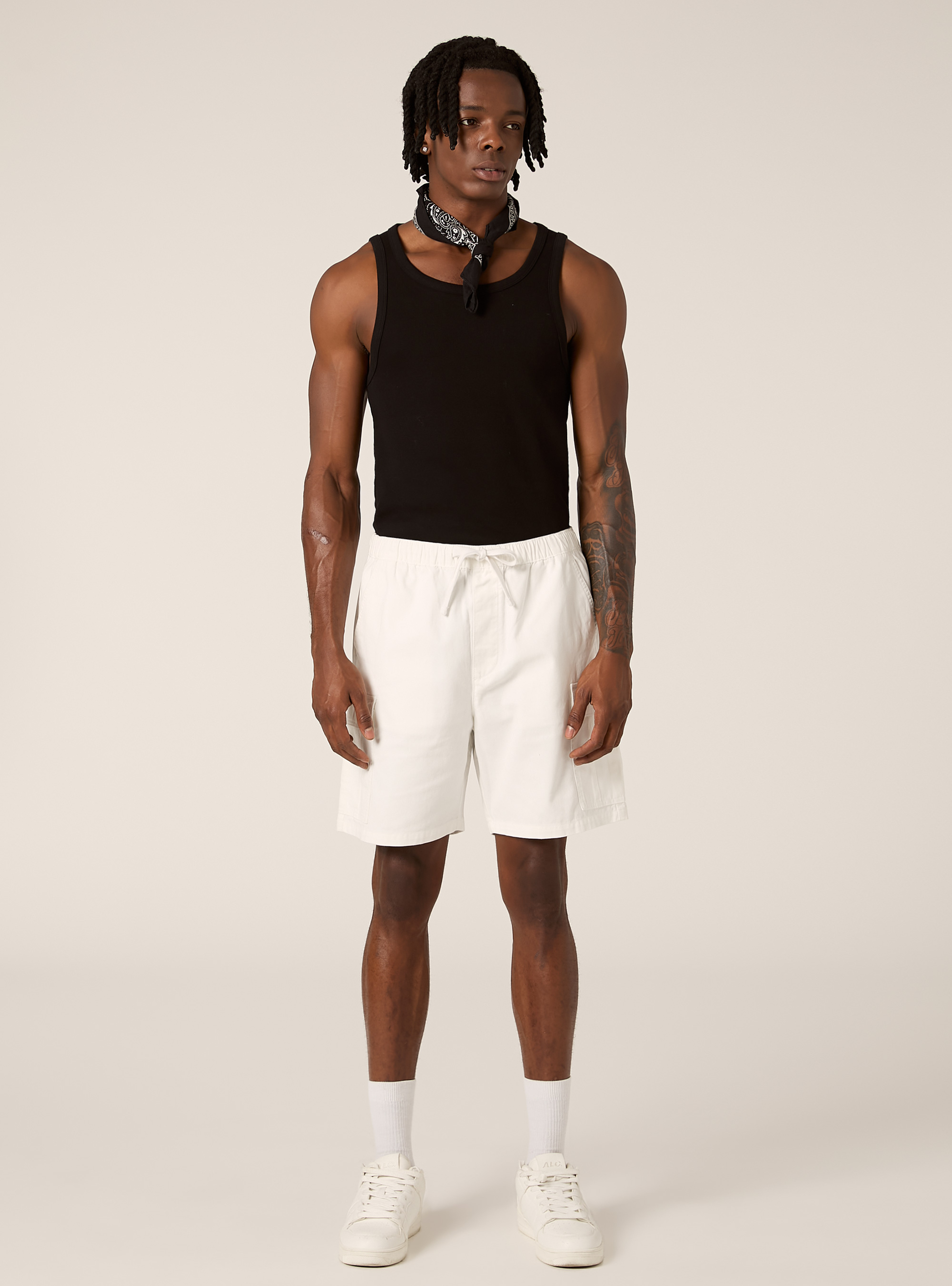 Cargo-Bermudashorts aus Twill mit Kordelzug, WH2 WHITE