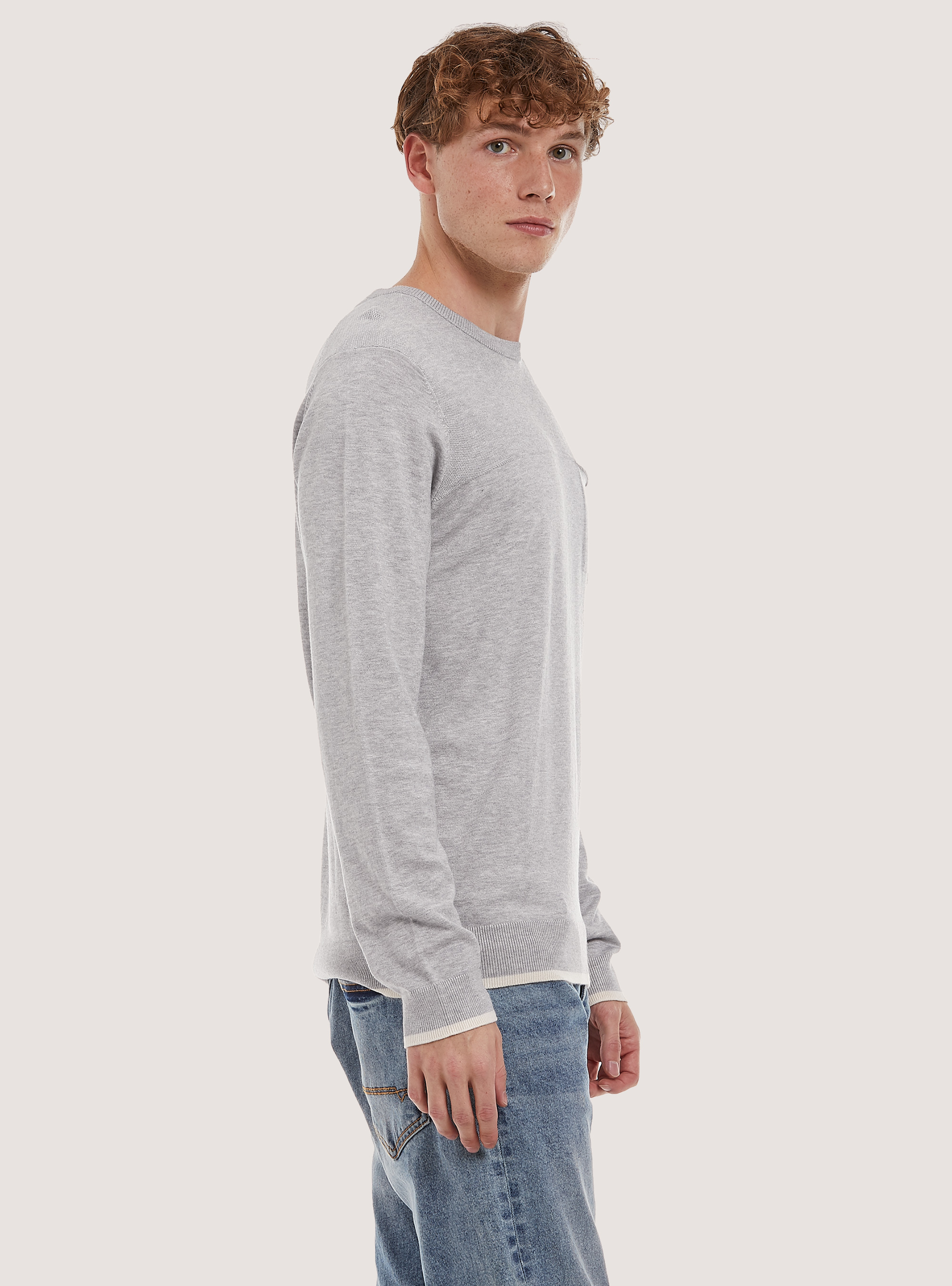 Pullover fine con taschino in morbida viscosa, GY3 GREY LIGHT