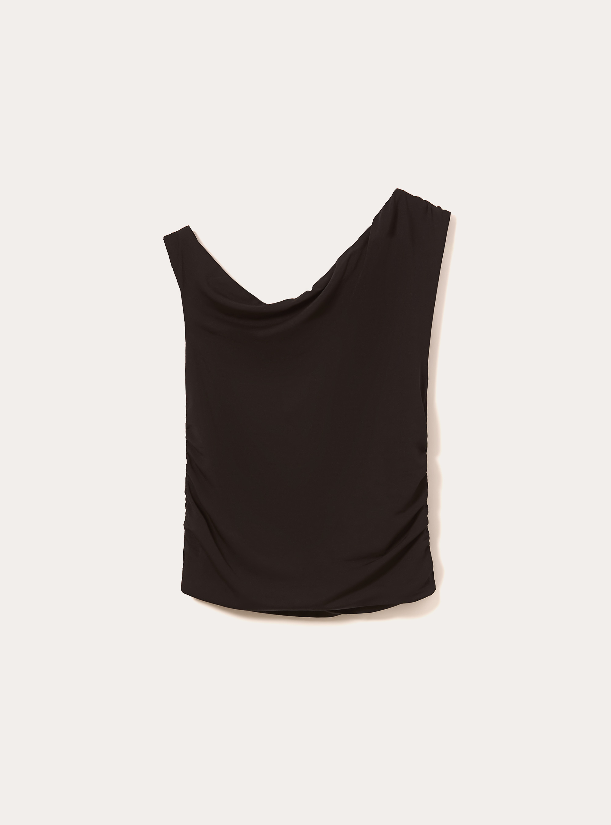 Canotta scollo asimmetrico con arriccio, BK1 BLACK