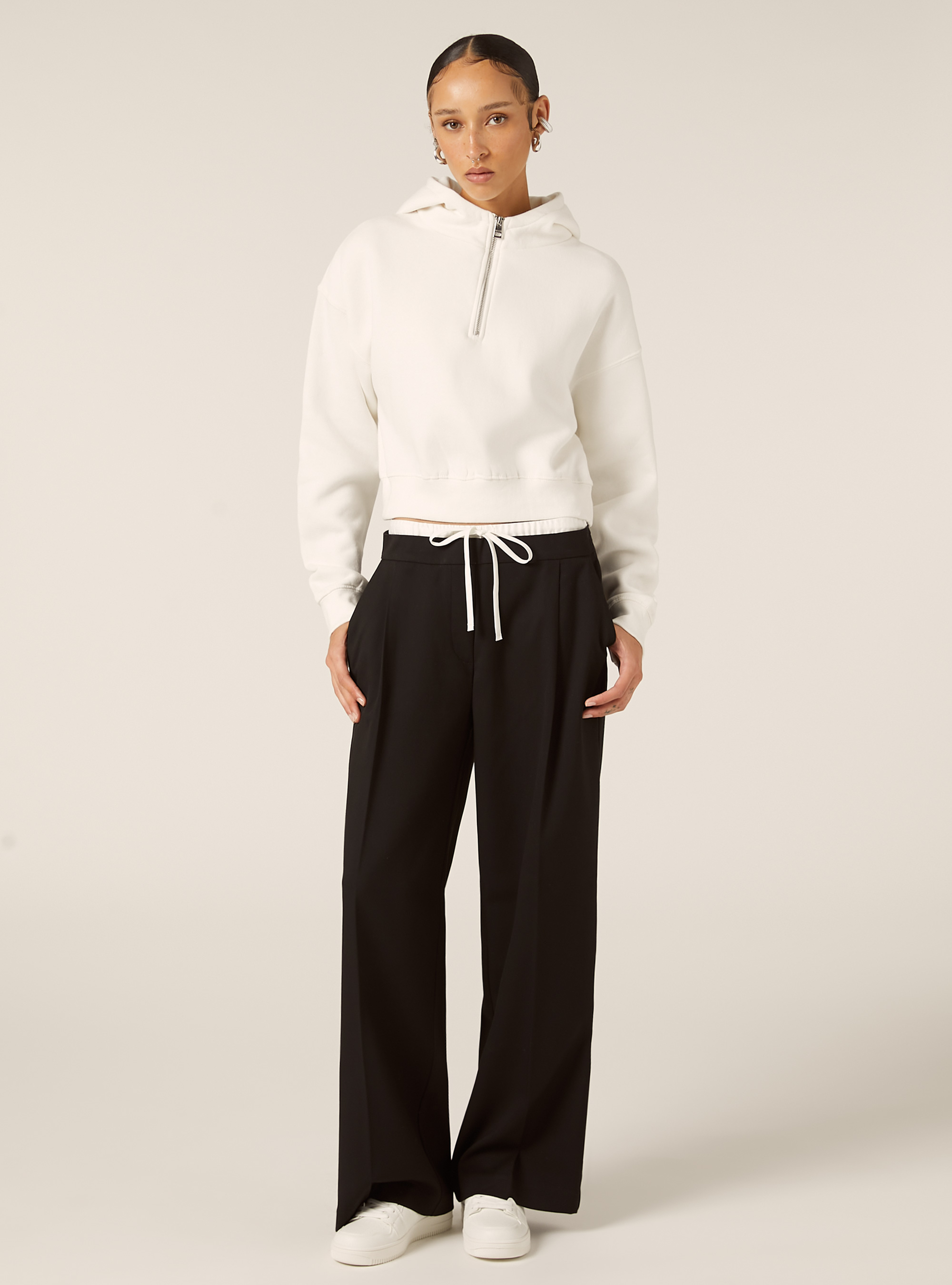 Boxy fit sweatshirt with half zip, WH2 WHITE
