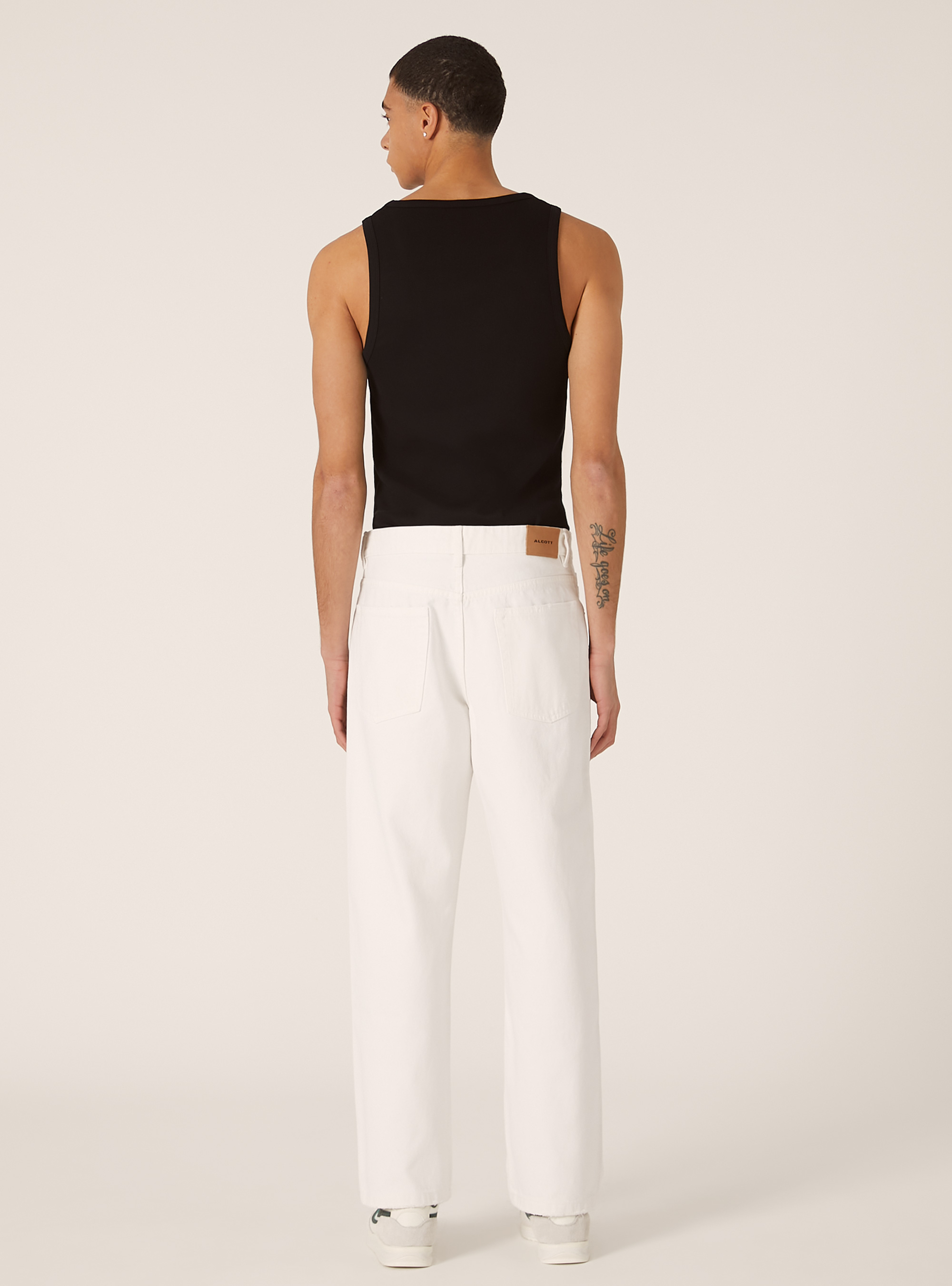 Coloured denim straight fit trousers, WH1 OFF WHITE