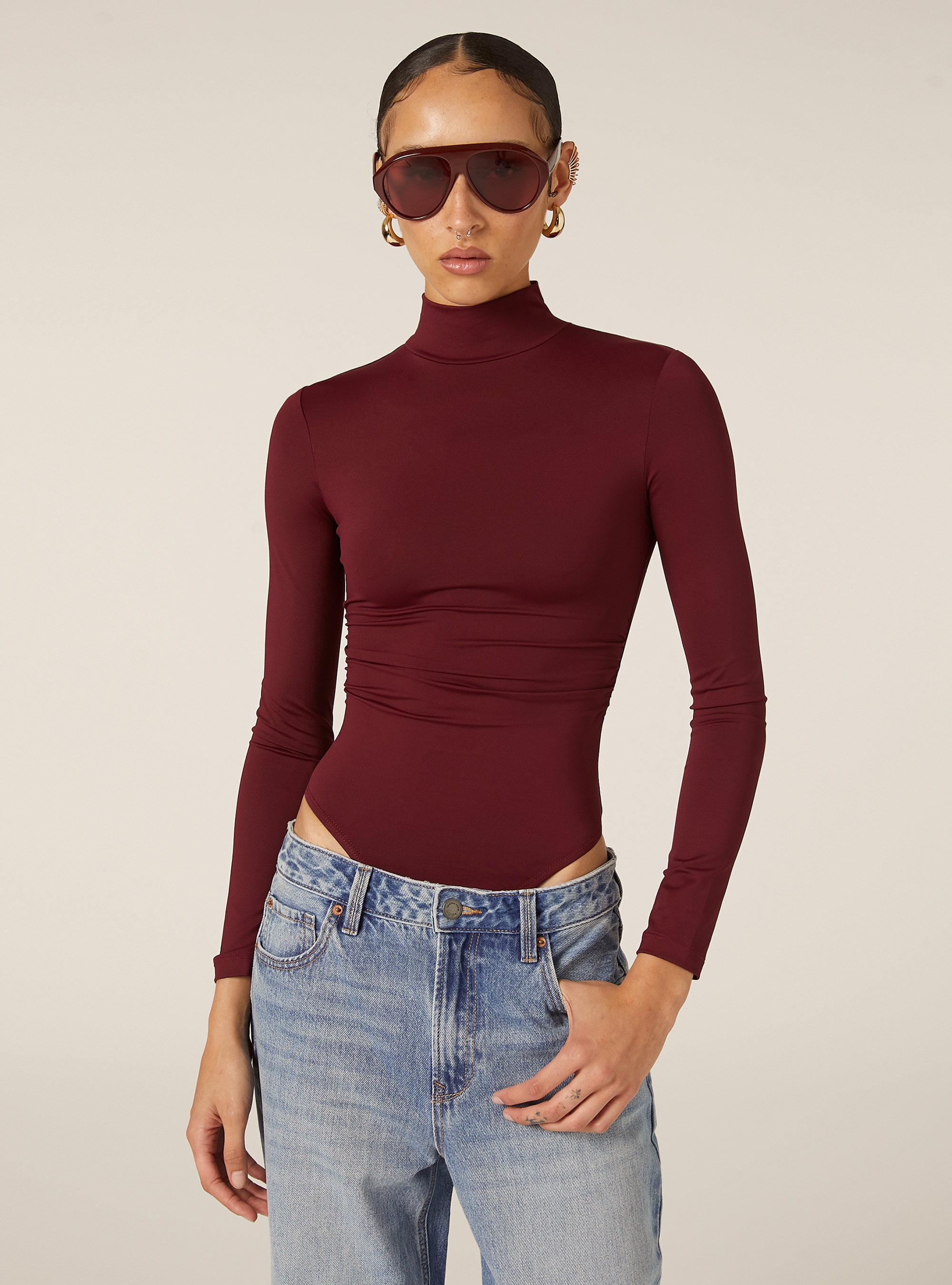 High-neck stretch bodysuit, BO1 BORDEAUX DARK