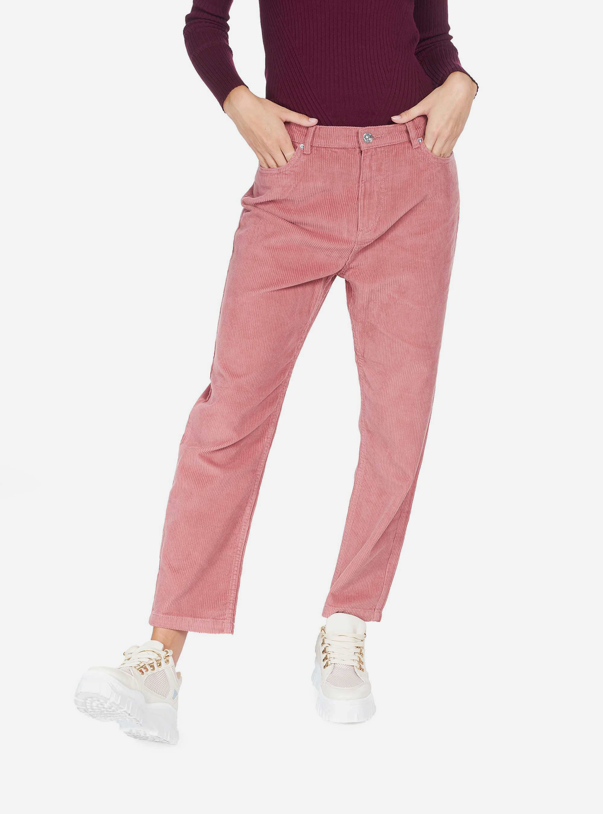 RIBBED VELVET PANTS, PINK