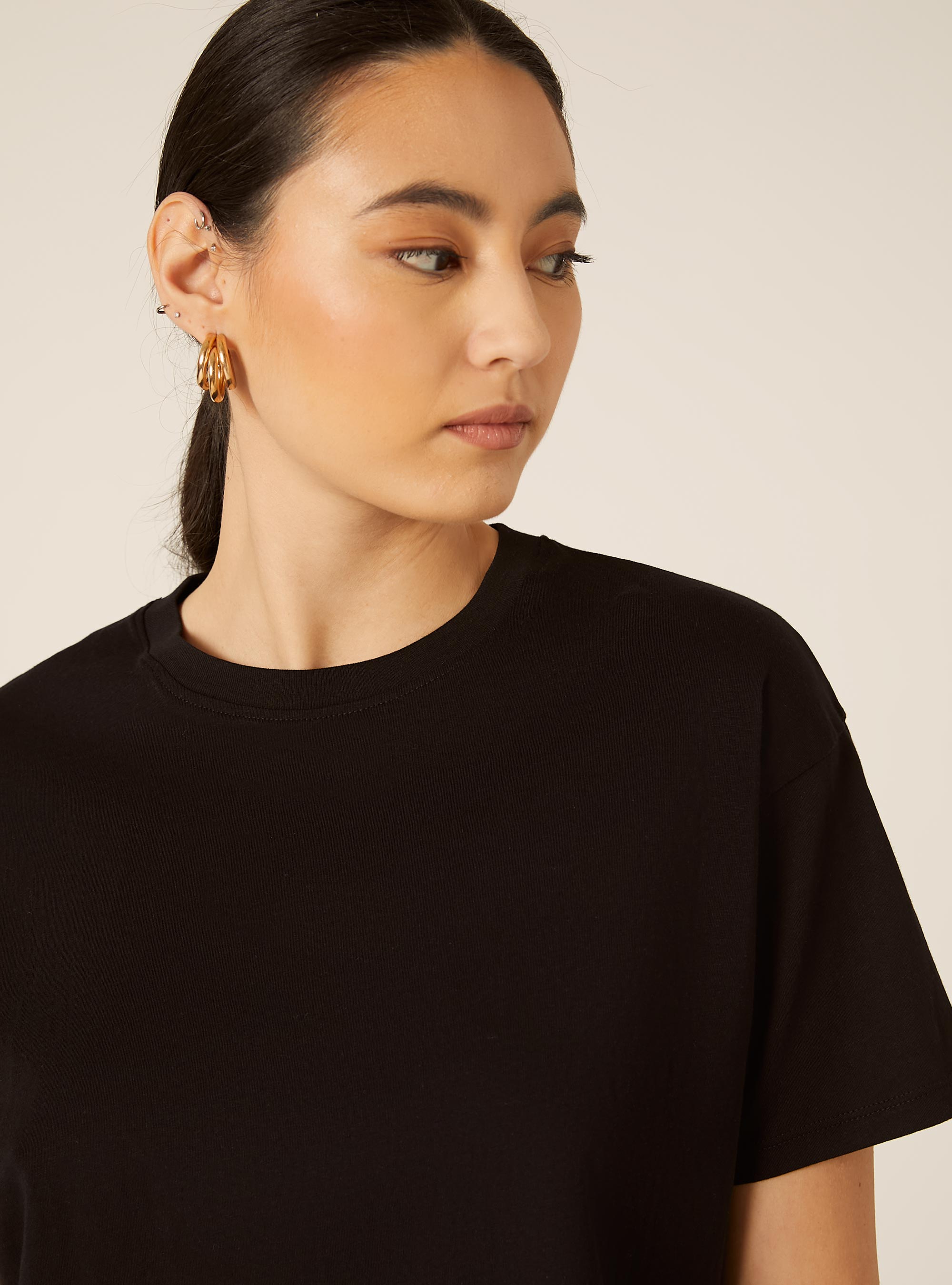 T-shirt crop over tinta unita, BK1 BLACK