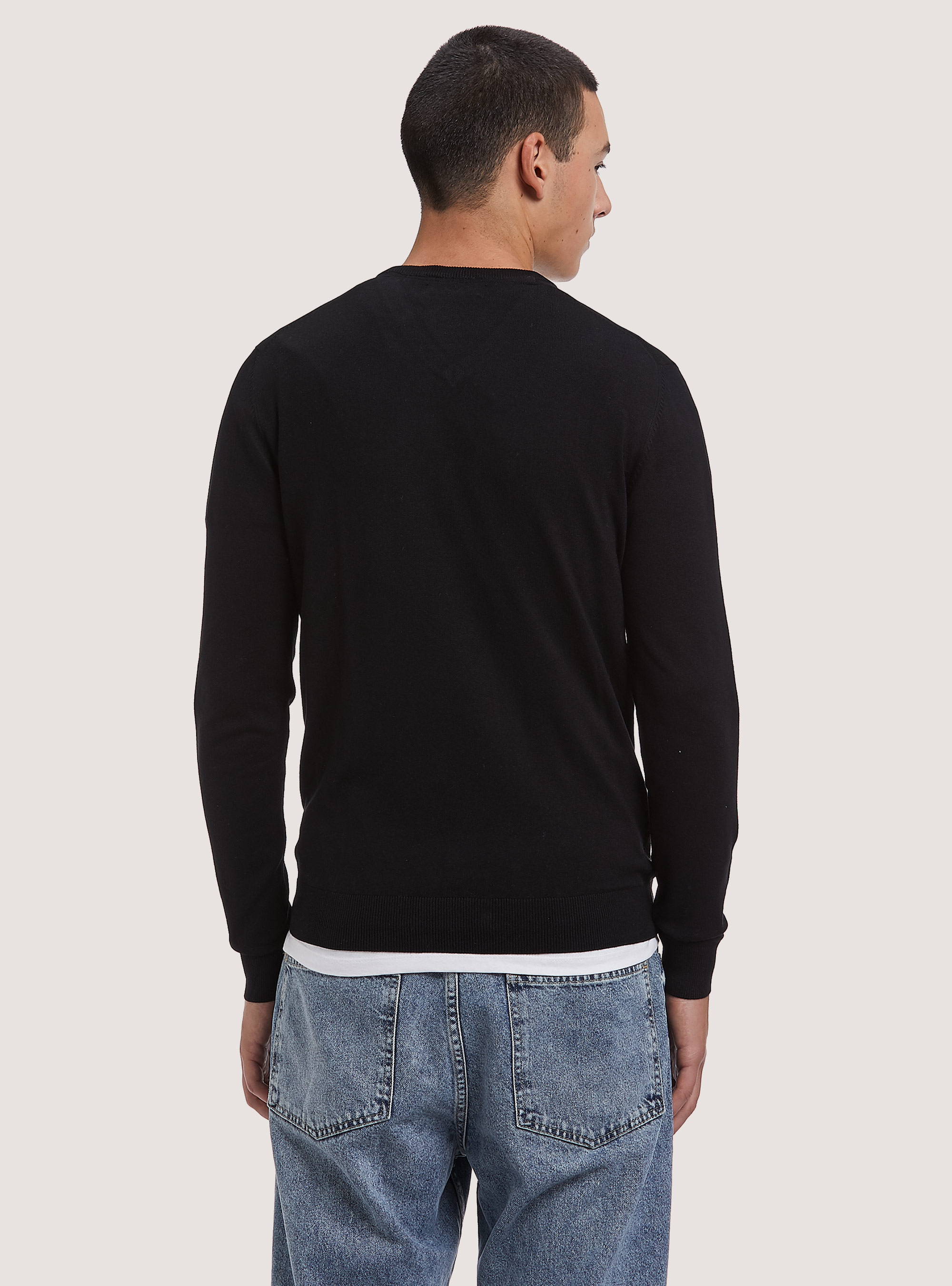 Pullover scollo a "v" tinta unita, BLACK
