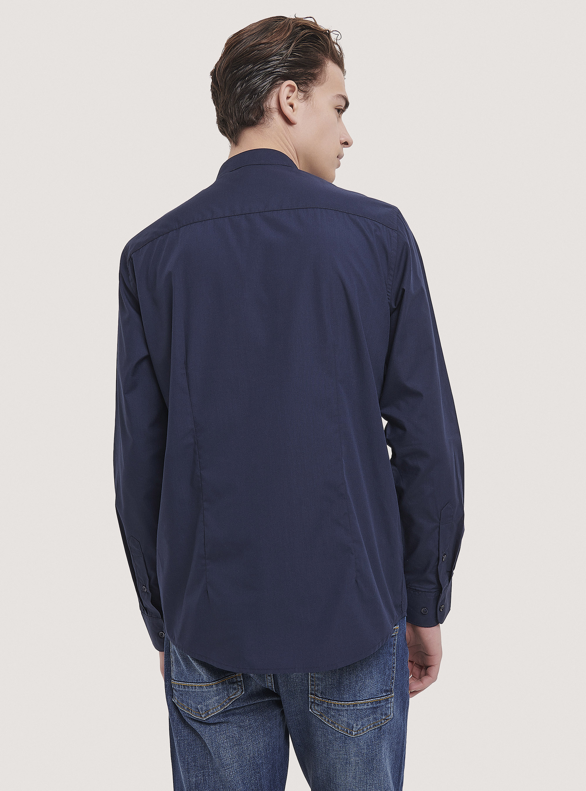 Plain-coloured shirt with Korean collar, BLUE