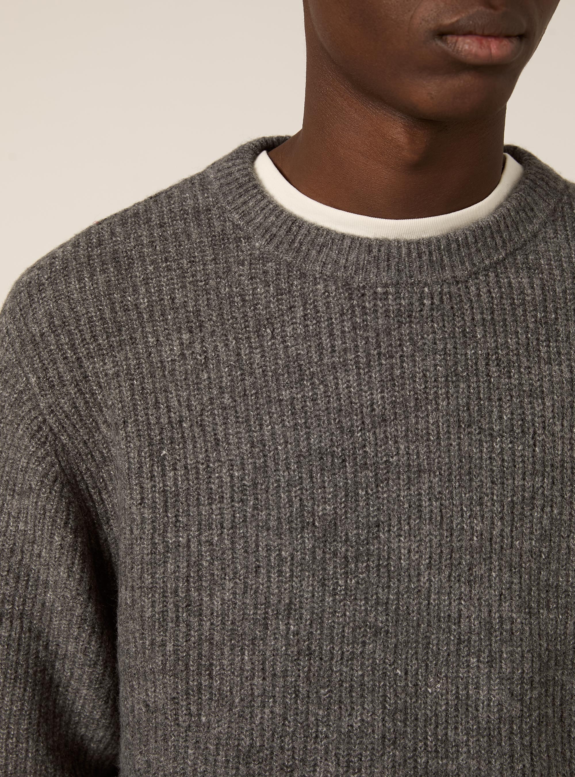 English ribbed crew neck jumper, MGY1 GREY MEL DARK