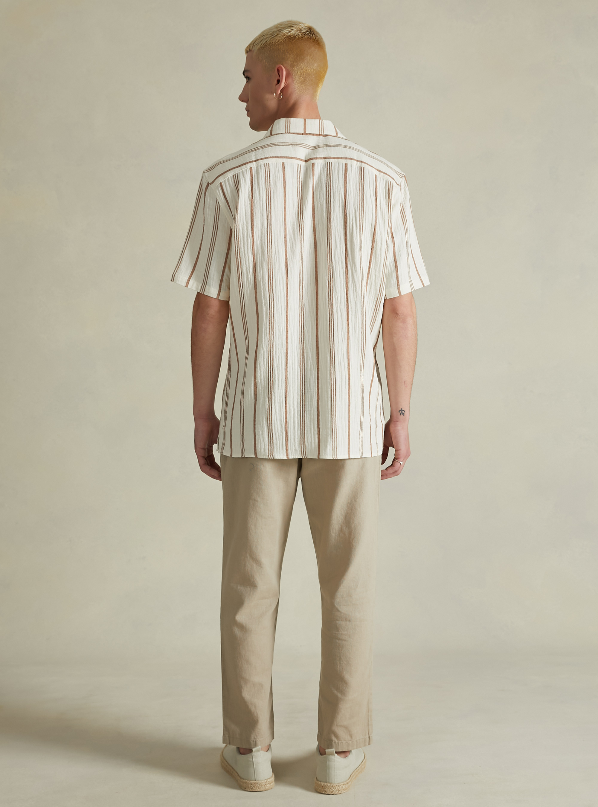 Chemise rayée à manches courtes, BG2 BEIGE MEDIUM