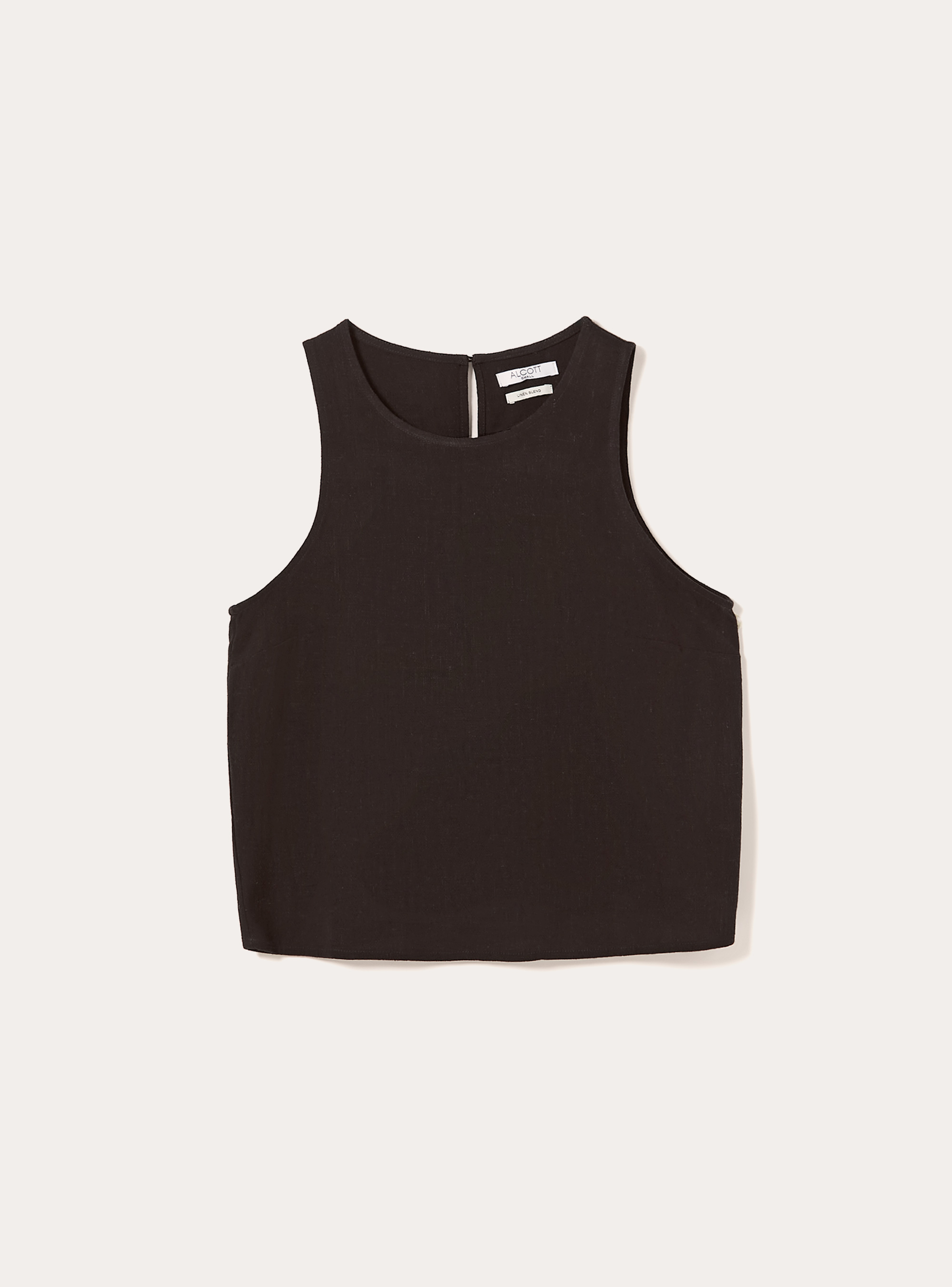 Camiseta de tirantes corta en mezcla de lino, BK1 BLACK