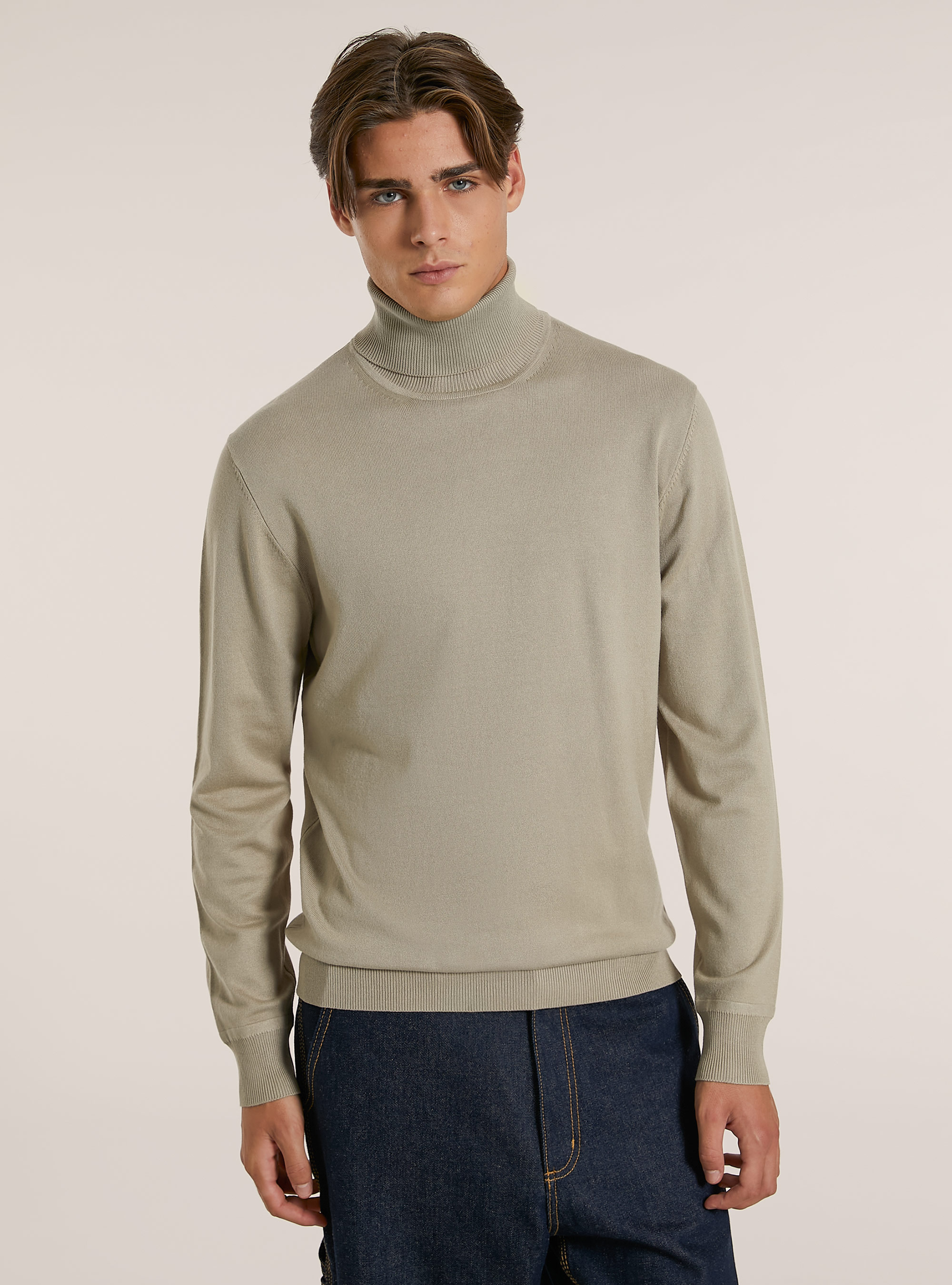 Pullover collo alto in viscosa, BG2 BEIGE MEDIUM