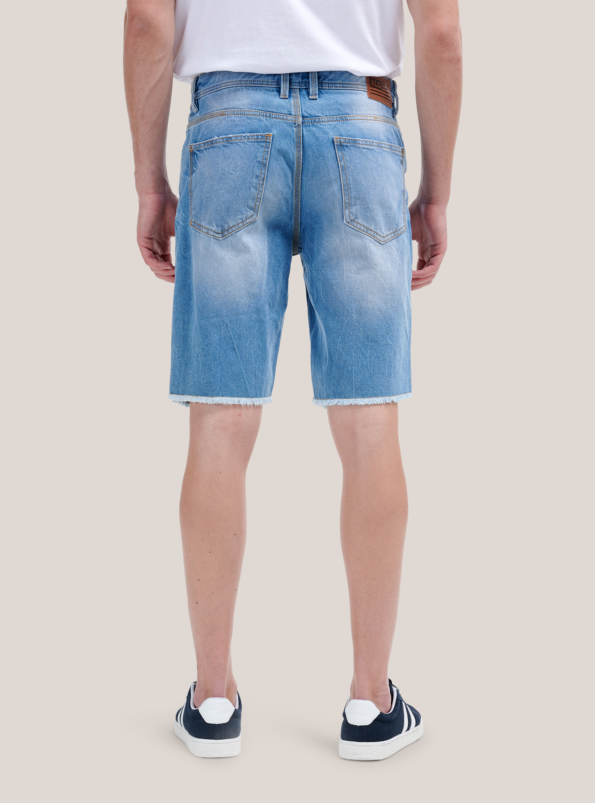 Bermuda in denim con tagli, BLU