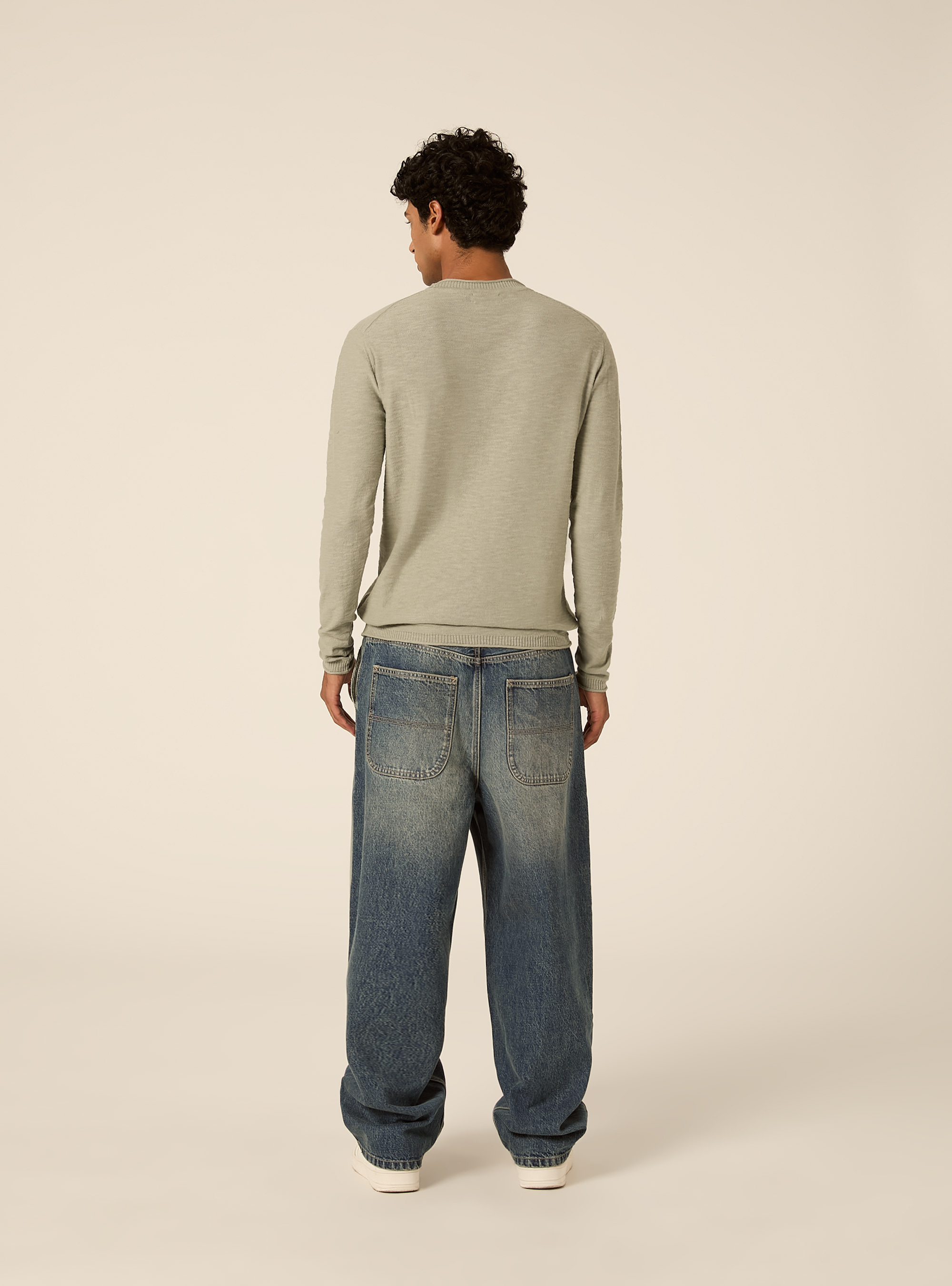 Pullover  in cotone slub, SALVIA CHIARO