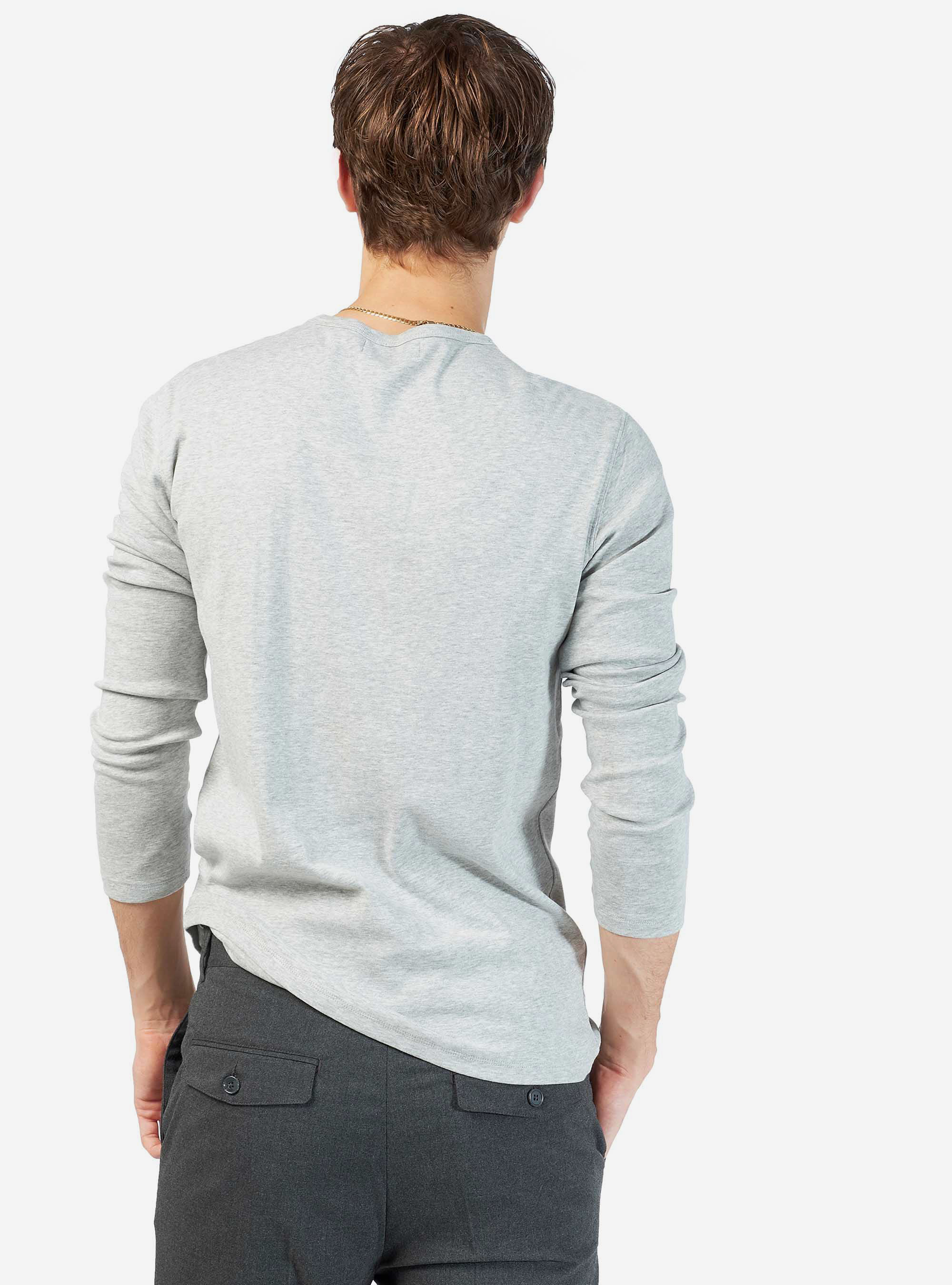 BASIC T-SHIRT LONG SLEEVE, LIGHT GREY MELANGE