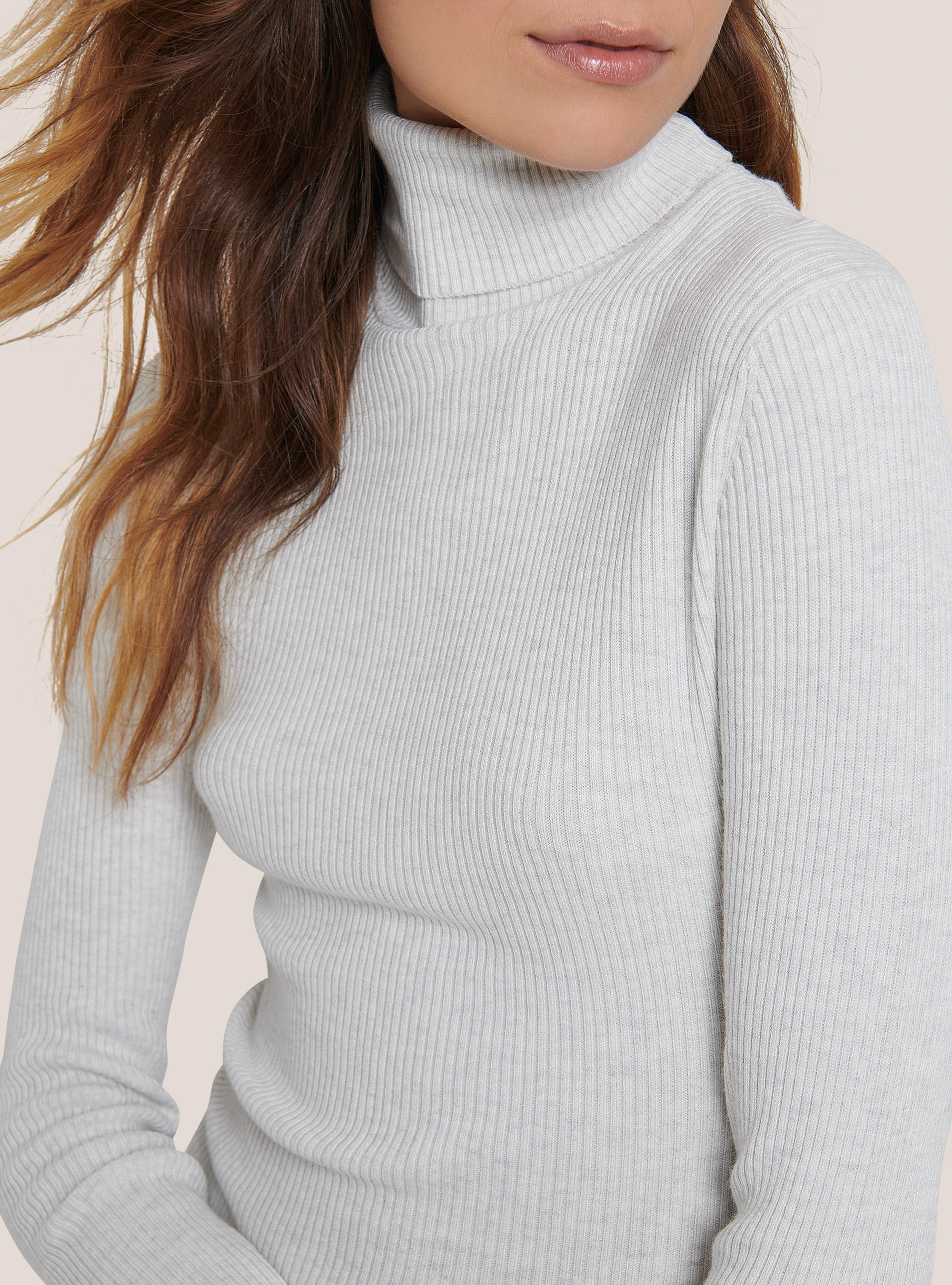 Ribbed turtleneck pullover, WHITE MELANGE