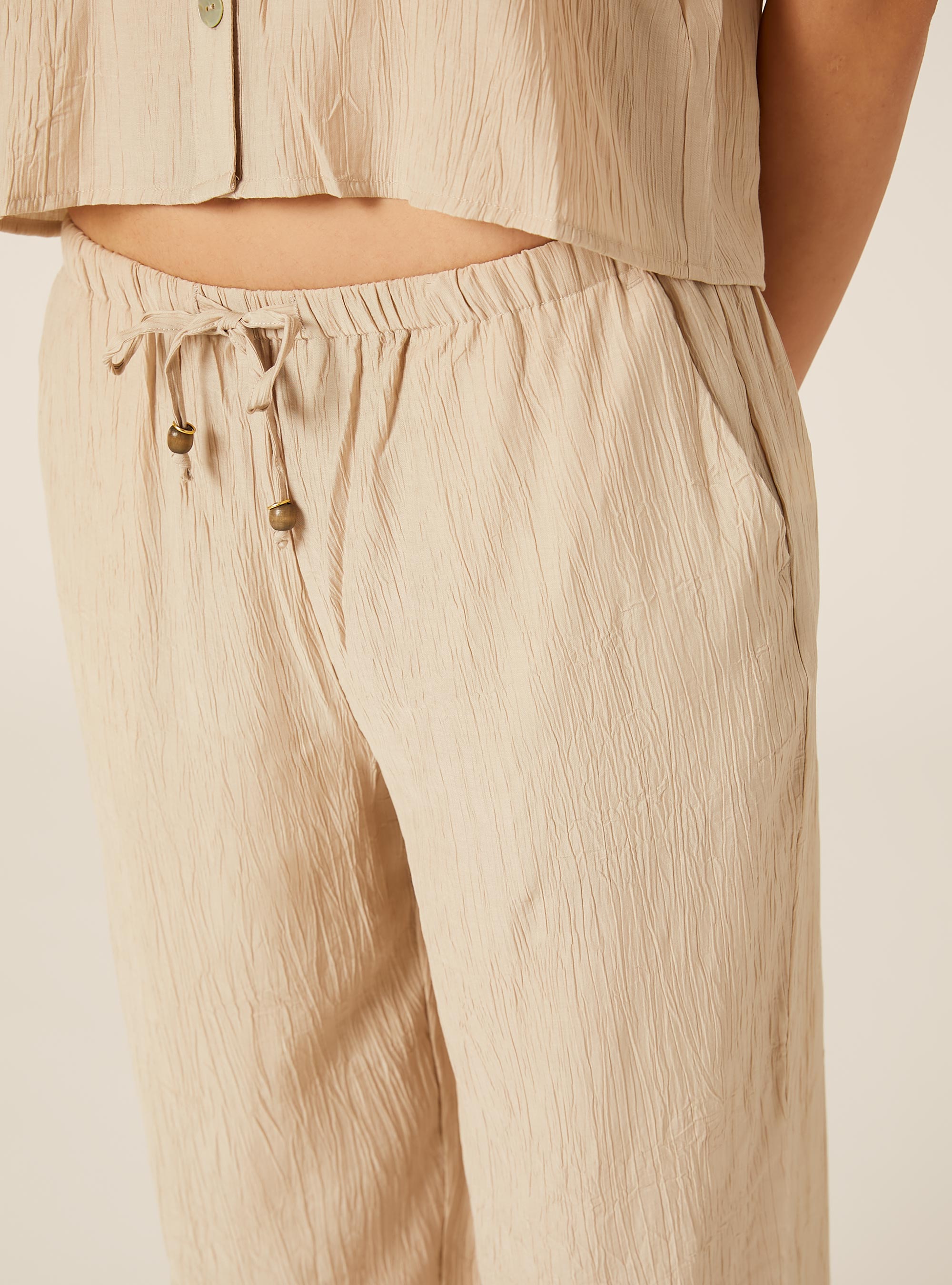 Pantaloni ampi con vita elasticizzata in crepe, BEIGE MEDIO