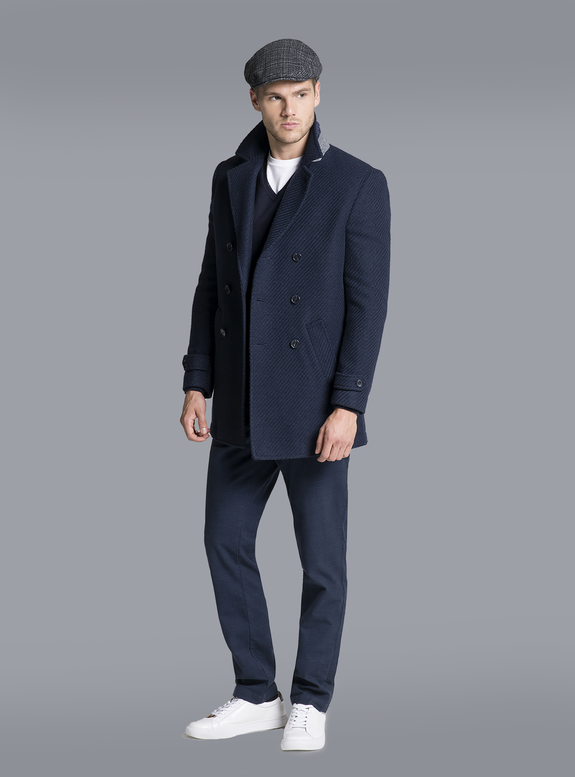 DOUBLE BREASTED WOOL JACKET, BLUE NAVY