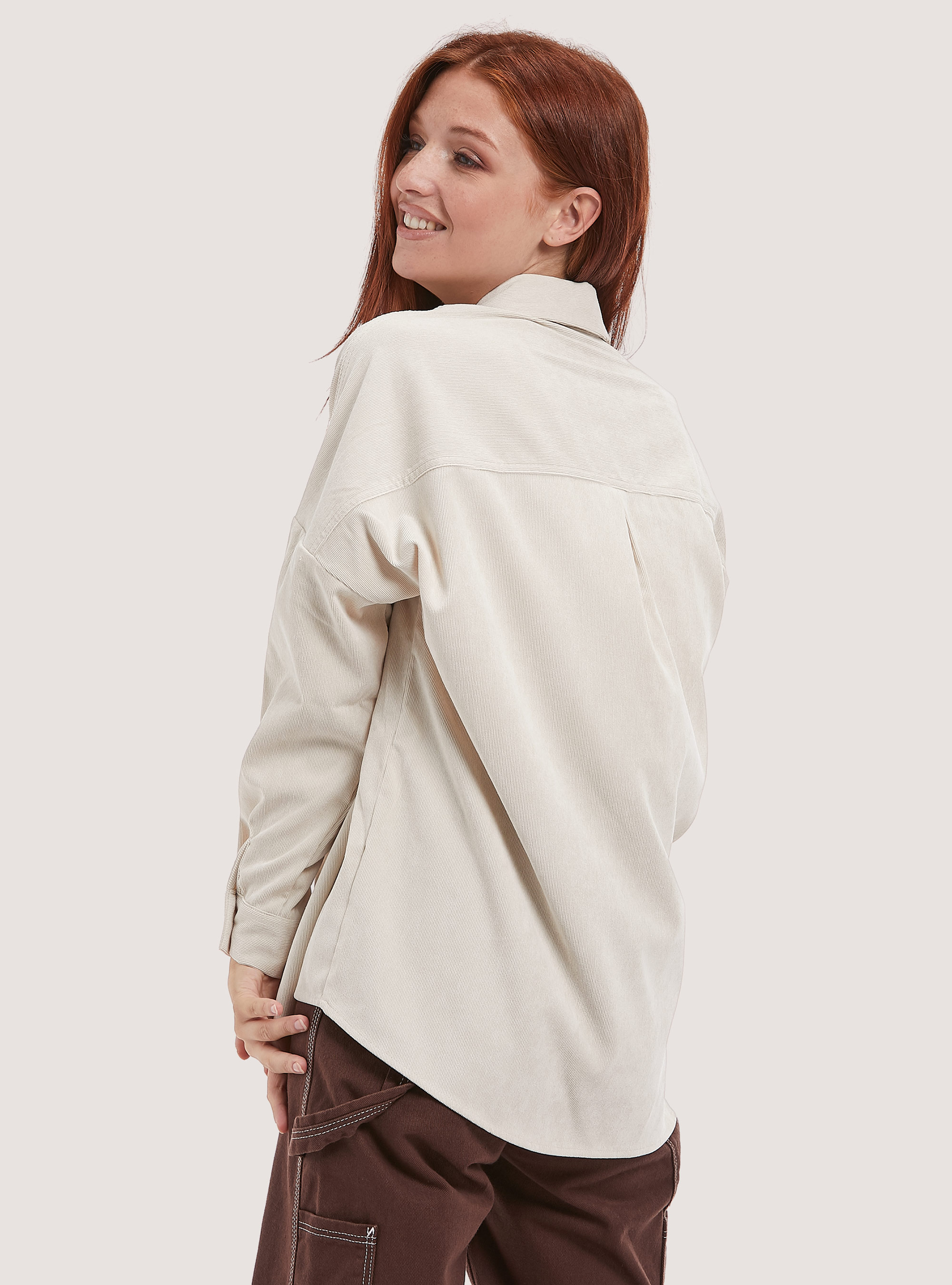 Giacca camicia in velluto a costine, BEIGE