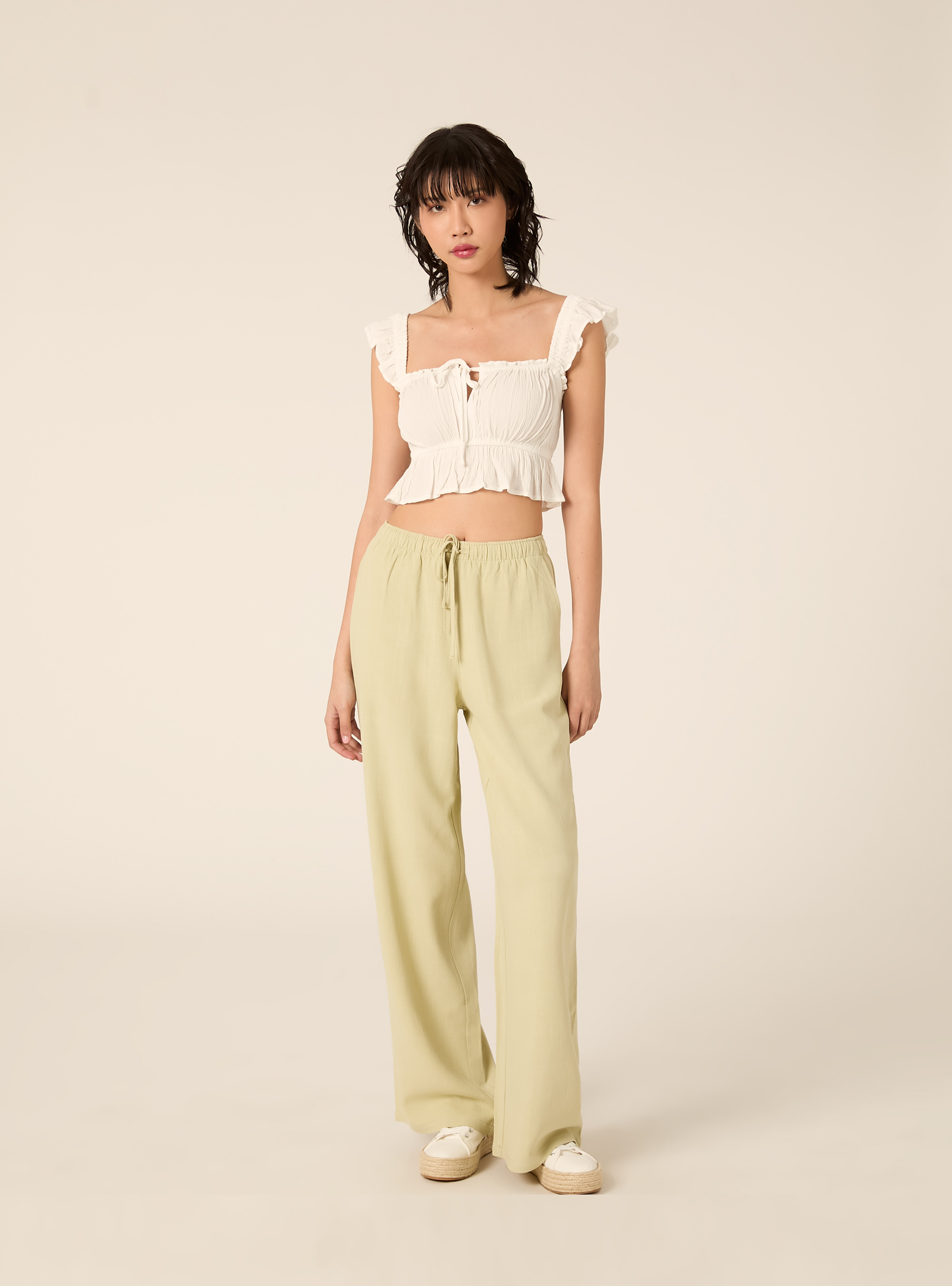 Top in crepe con volant, WH2 WHITE