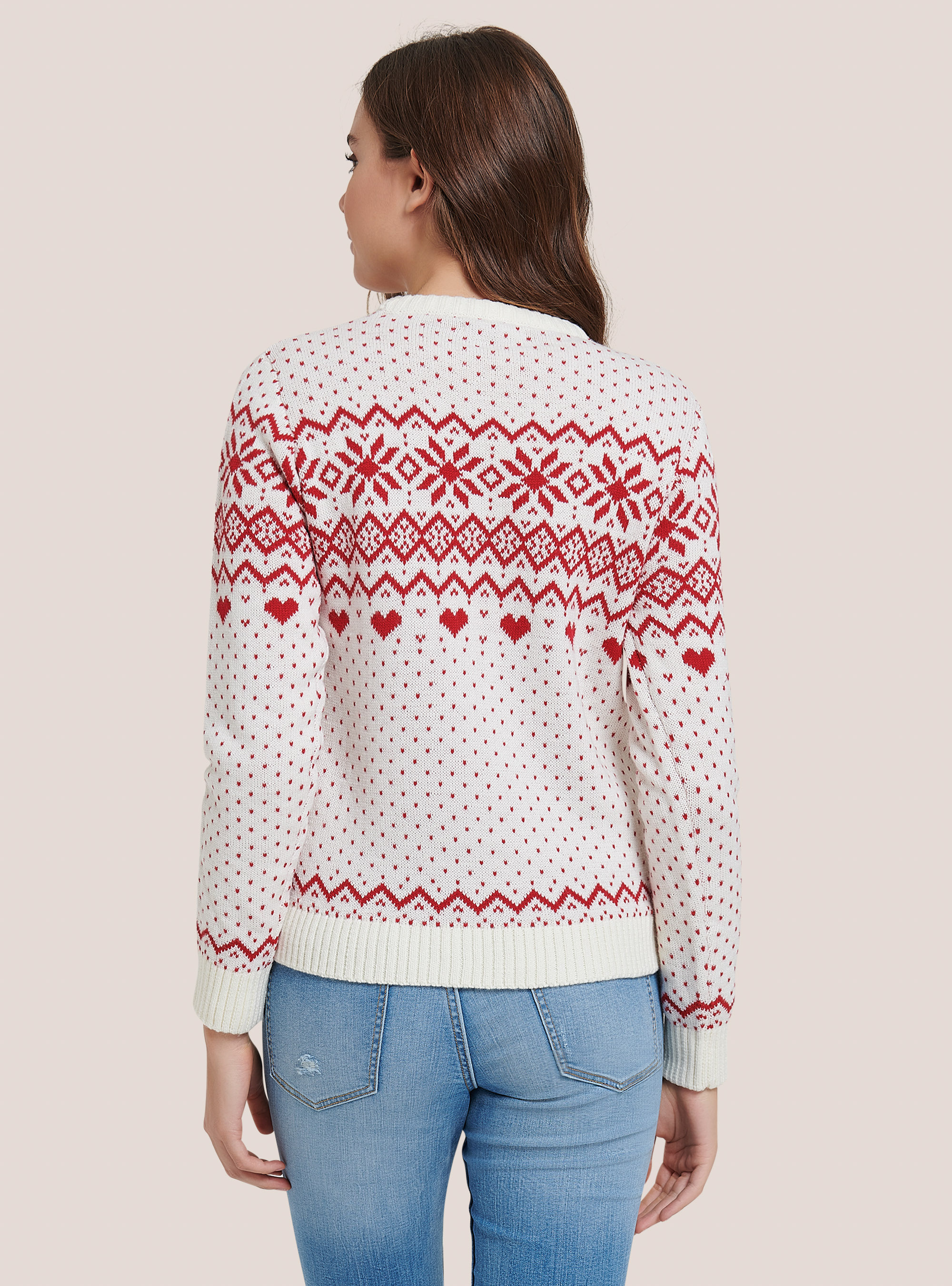 Christmas pullover with snowflakes and hearts, WHITE