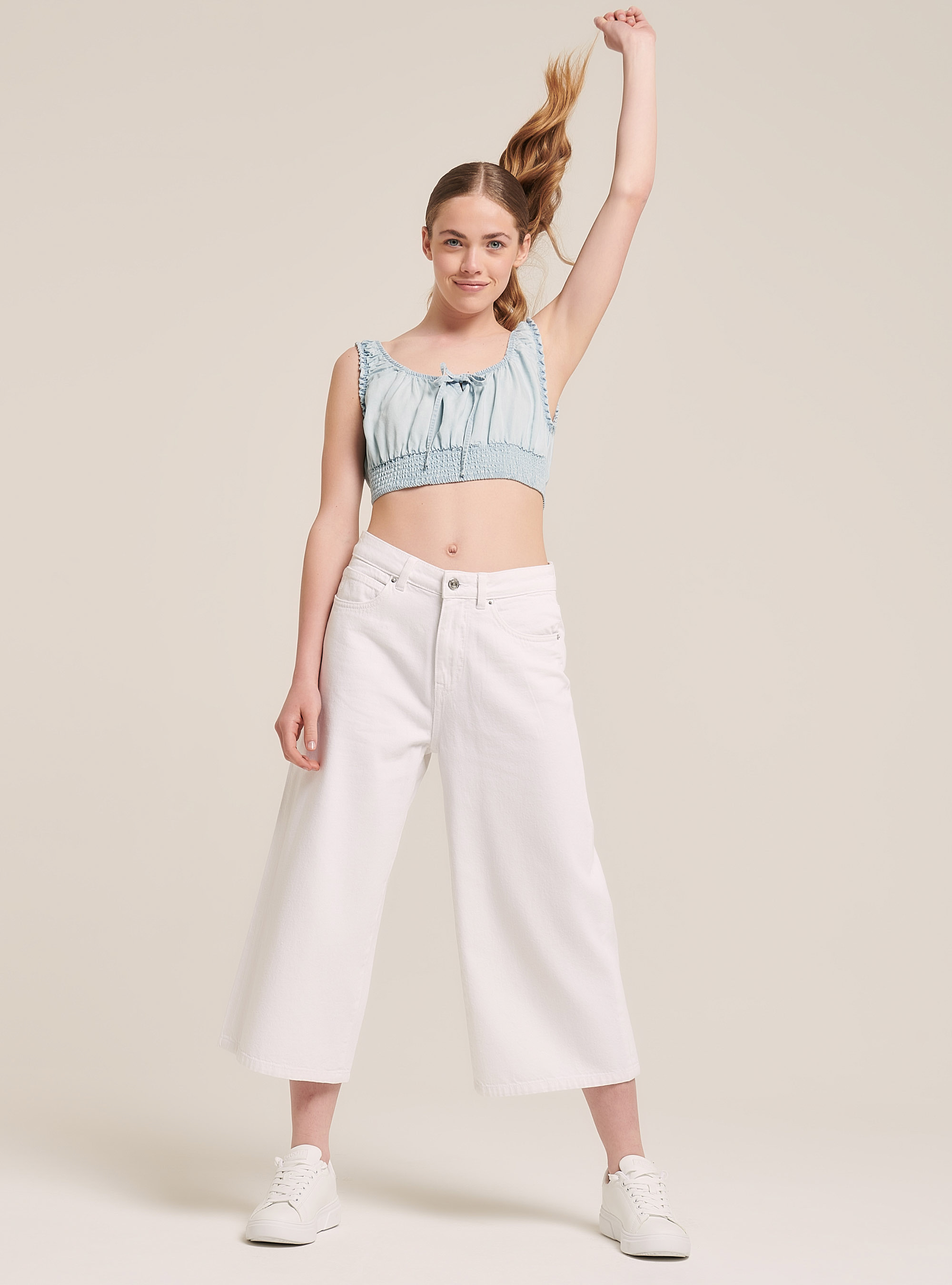 Crop top in denim, CELESTE