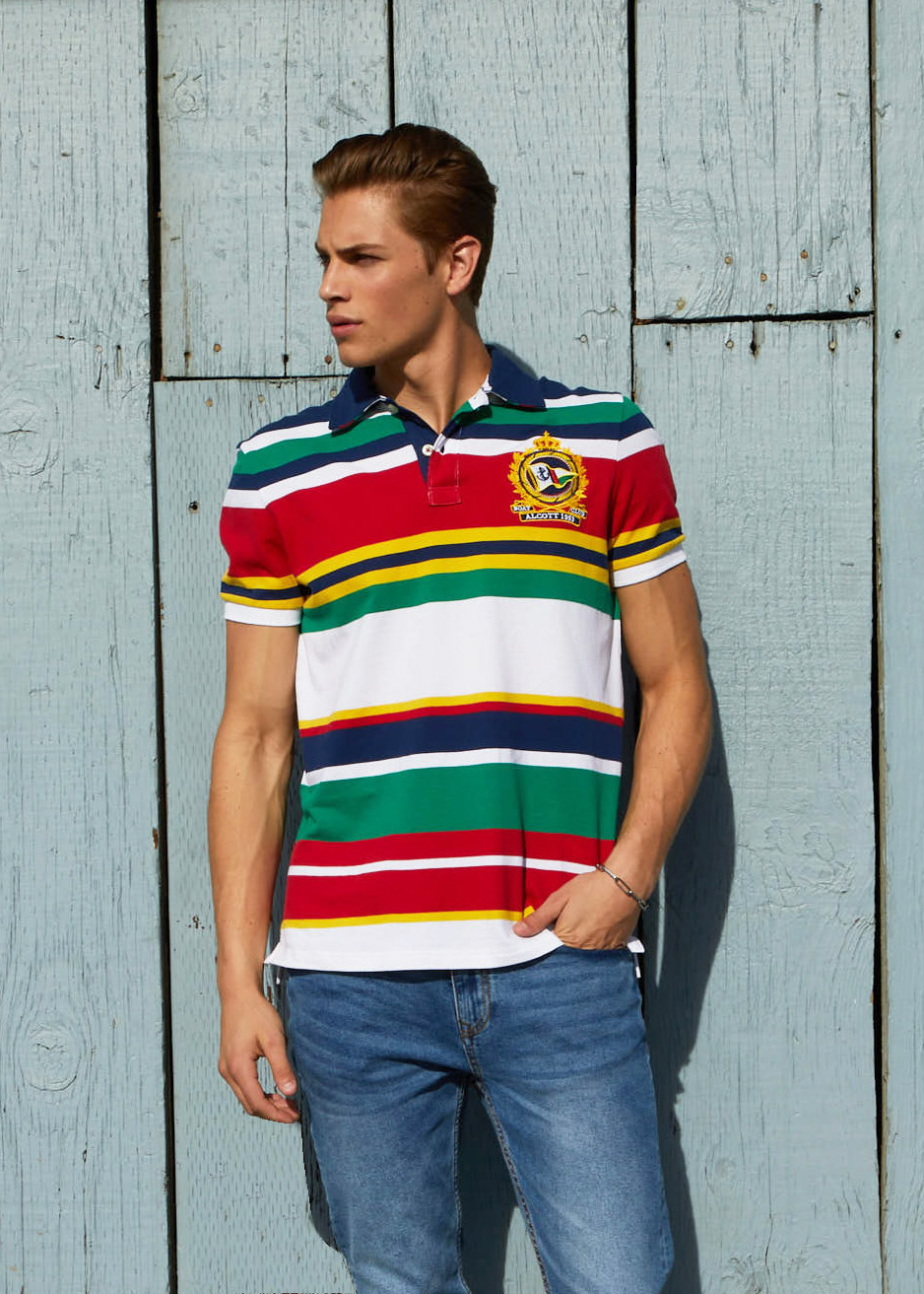 Polo multirayas con bordado, MULTICOLORE