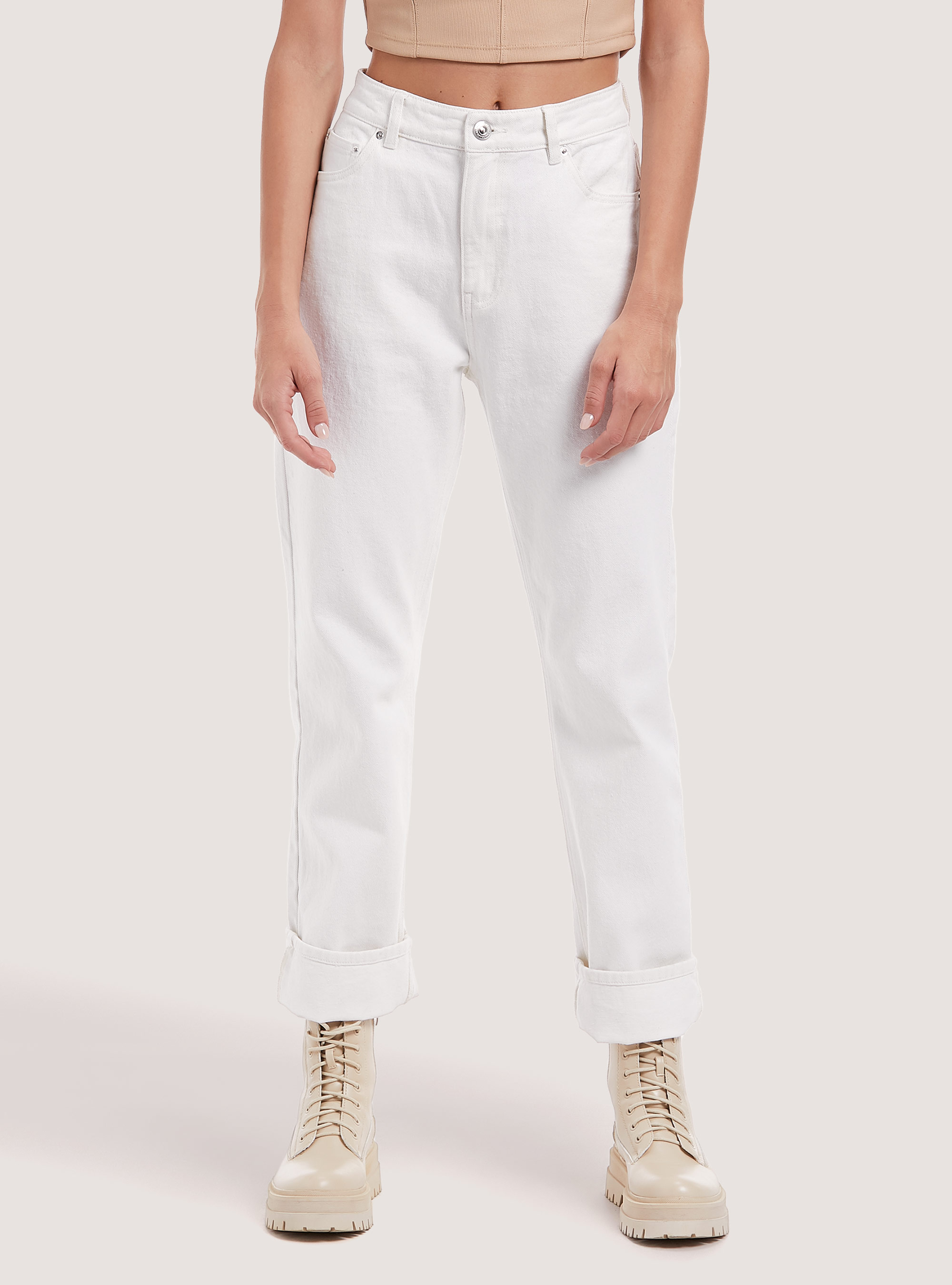Pantalon en serg&eacute; &agrave; coupe droite, WH1 OFF WHITE